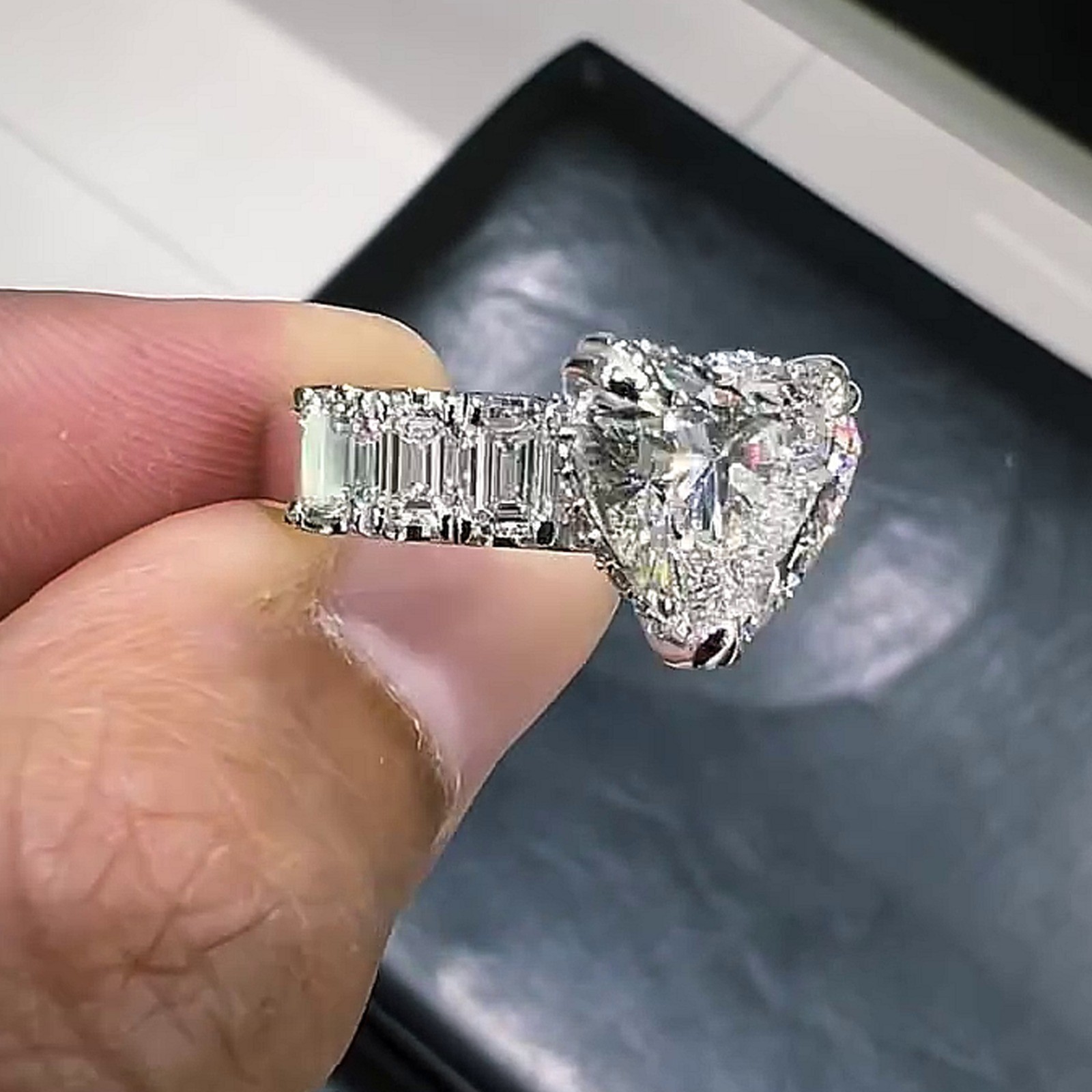 5.45CTW Heart Cut Moissanite Half Eternity Engagement Ring 14K White Gold Plated