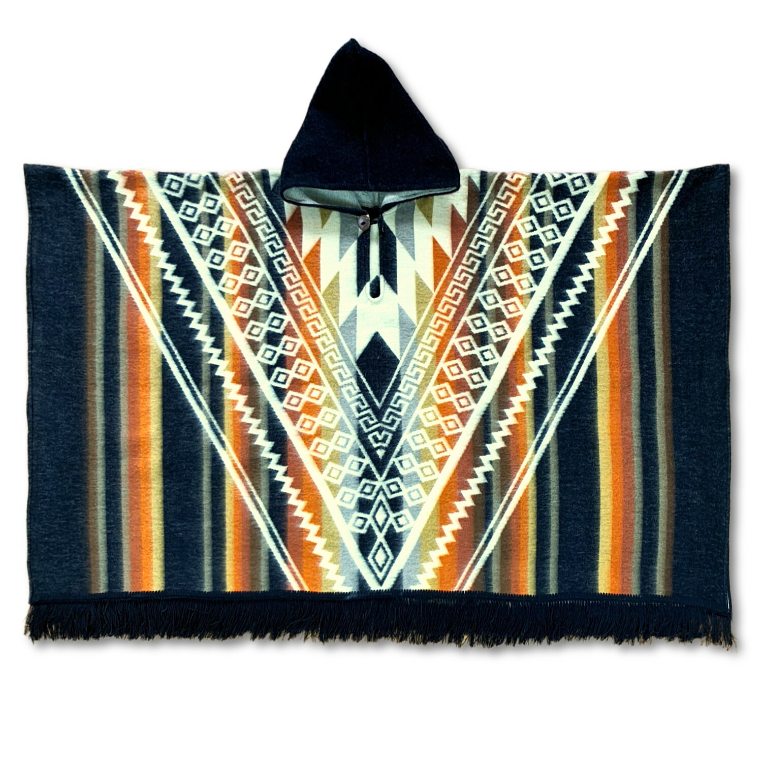 Alpaca wool Hooded Poncho Unisex Aztec pattern all seasons boho hippie XXL BLACK