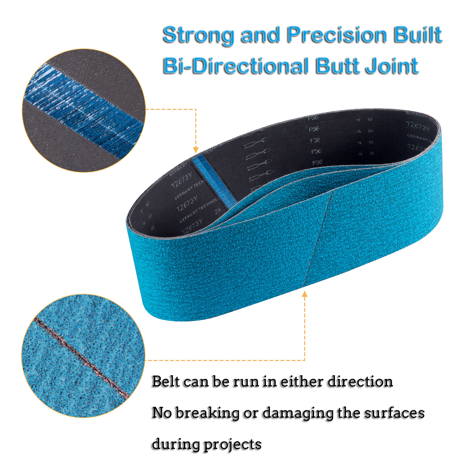 3PCS 6 x 48" Sanding Belts with Zirconia Grains SandPaper for Metal Grinding P36