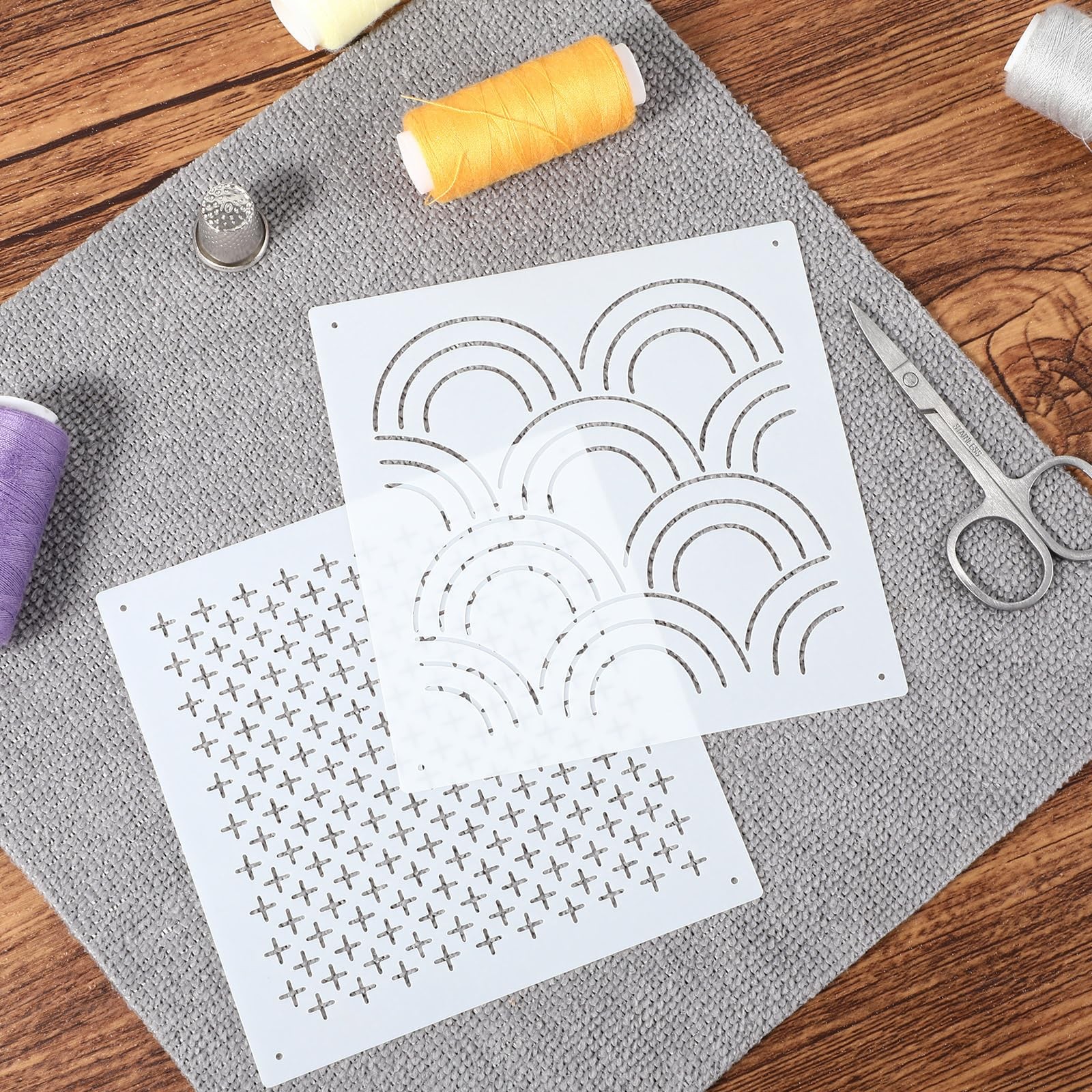 18 Pcs Plastic Sashiko Stencil, 4.7 x 4.7 Inch Geometric Embroidery Sashiko P