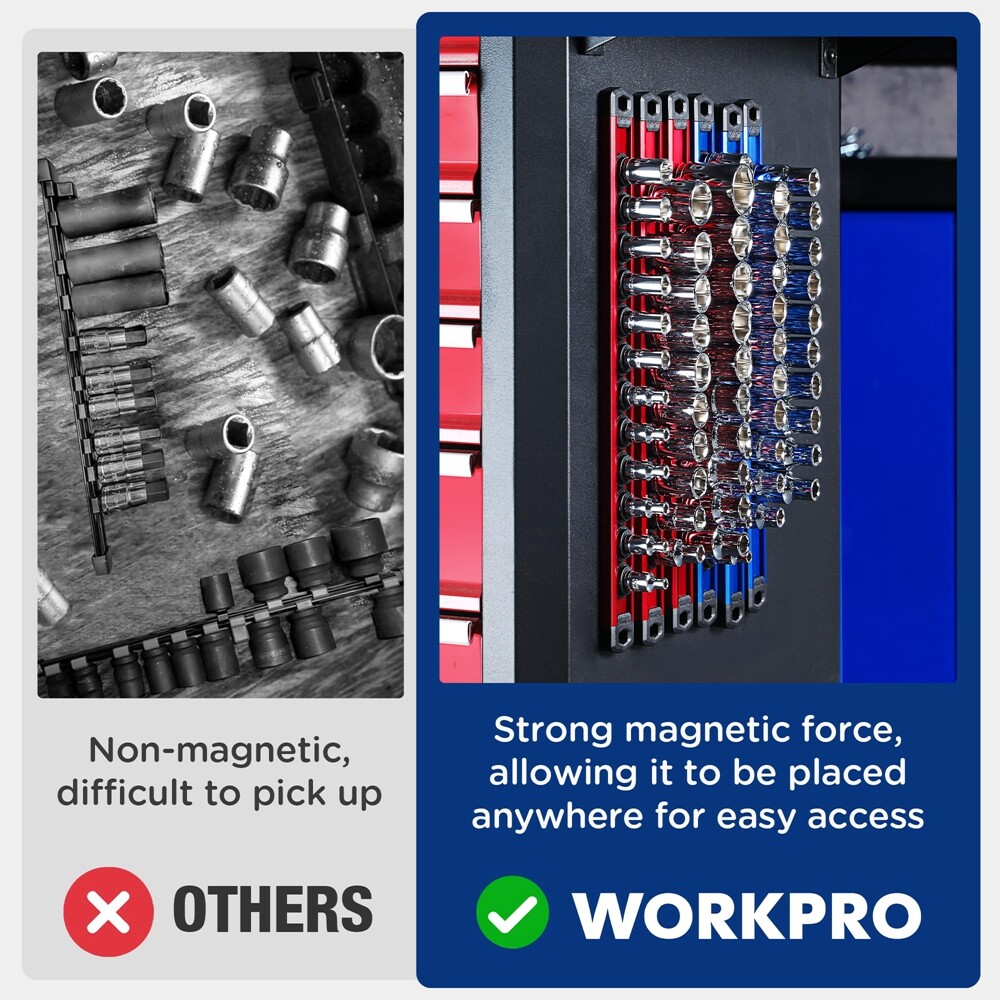 WORKPRO Magnetic Socket Organizer Sets 6-Piece Aluminum Alloy Socket Rail Holder