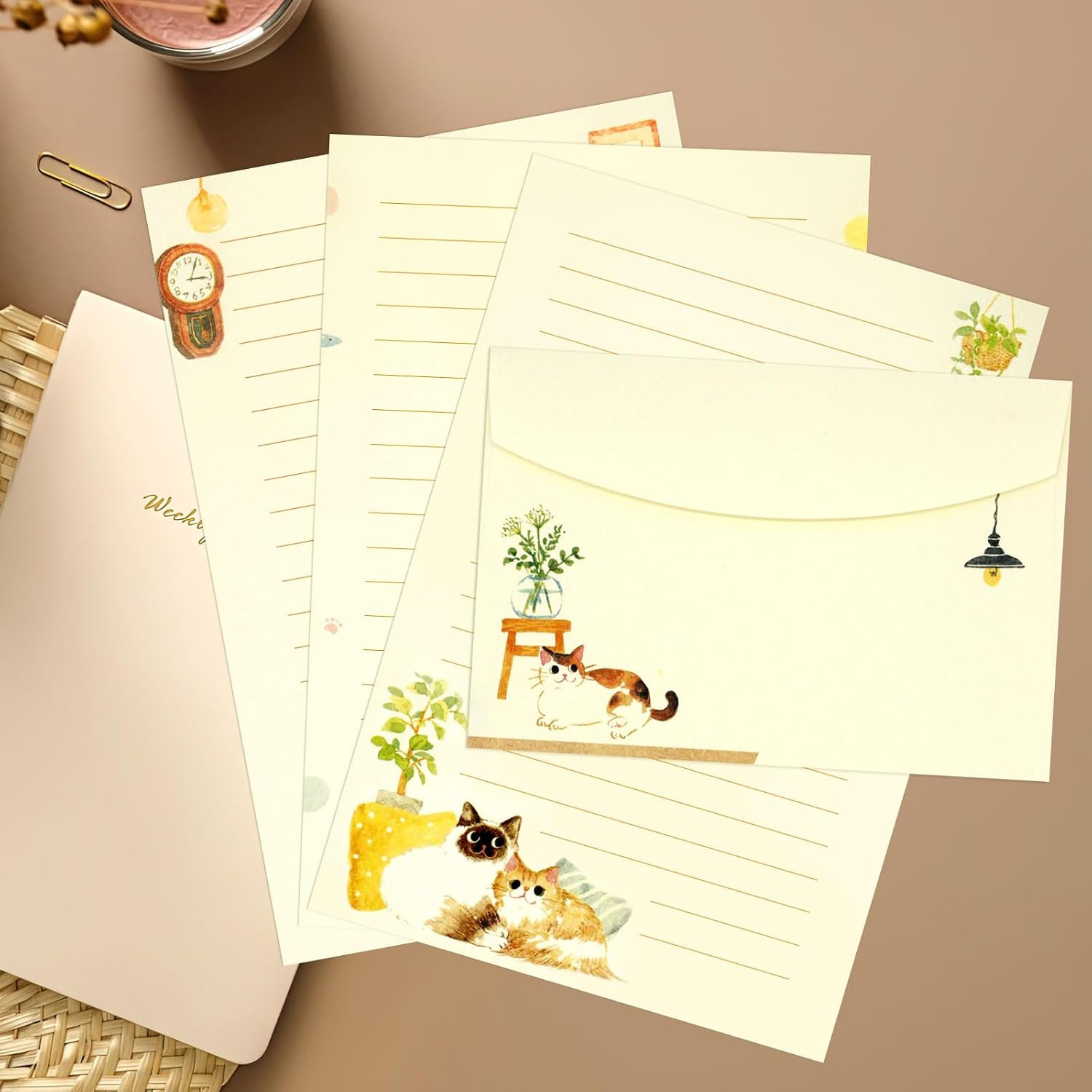 New 36 PCS Writing Paper And Envelopes Set Warm Cute Cat Themed Stationary Set
