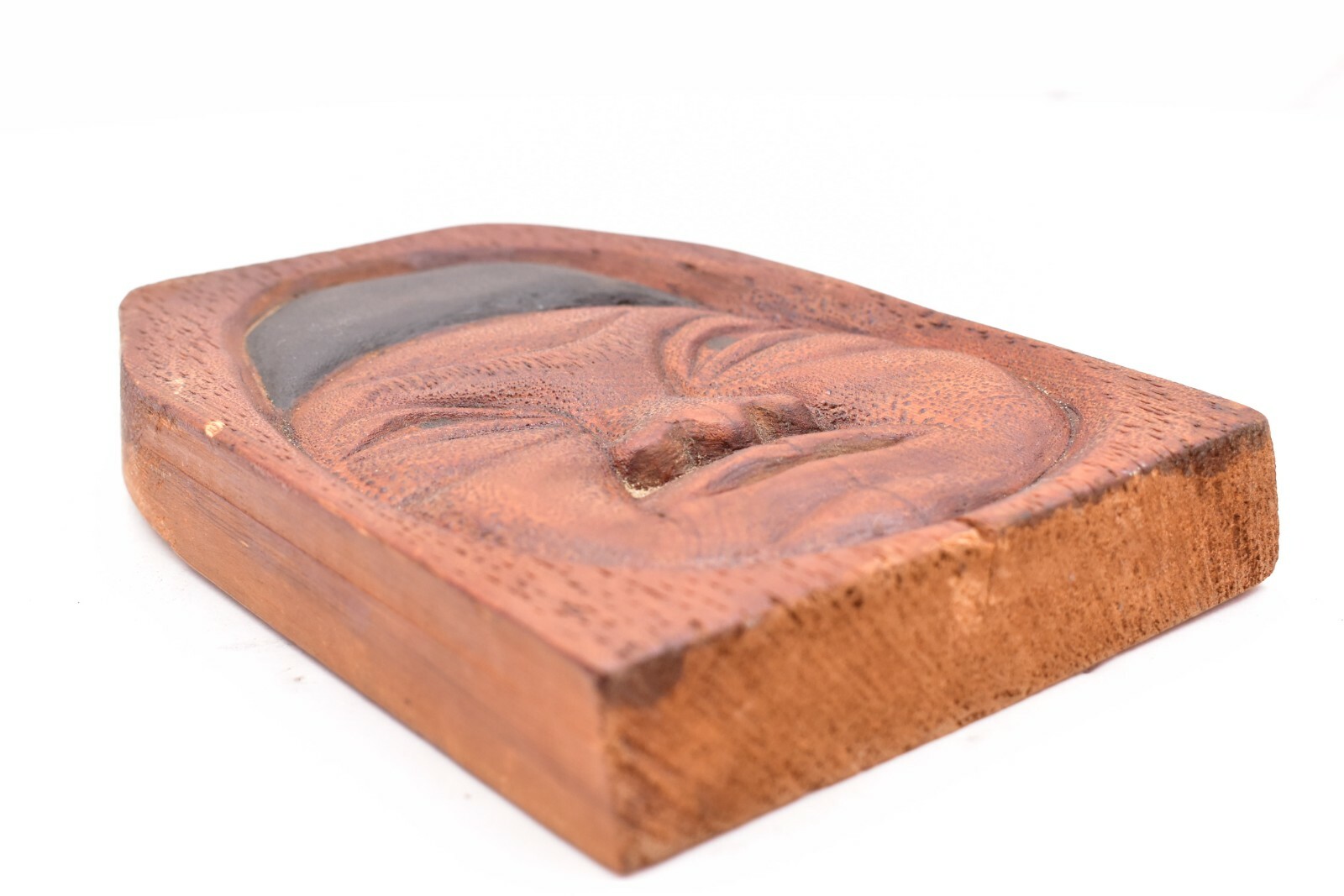 Vintage Inuit Alaskan Eskimo Carved Wood Face Plaque Portrait Mask 7" tall ATQ