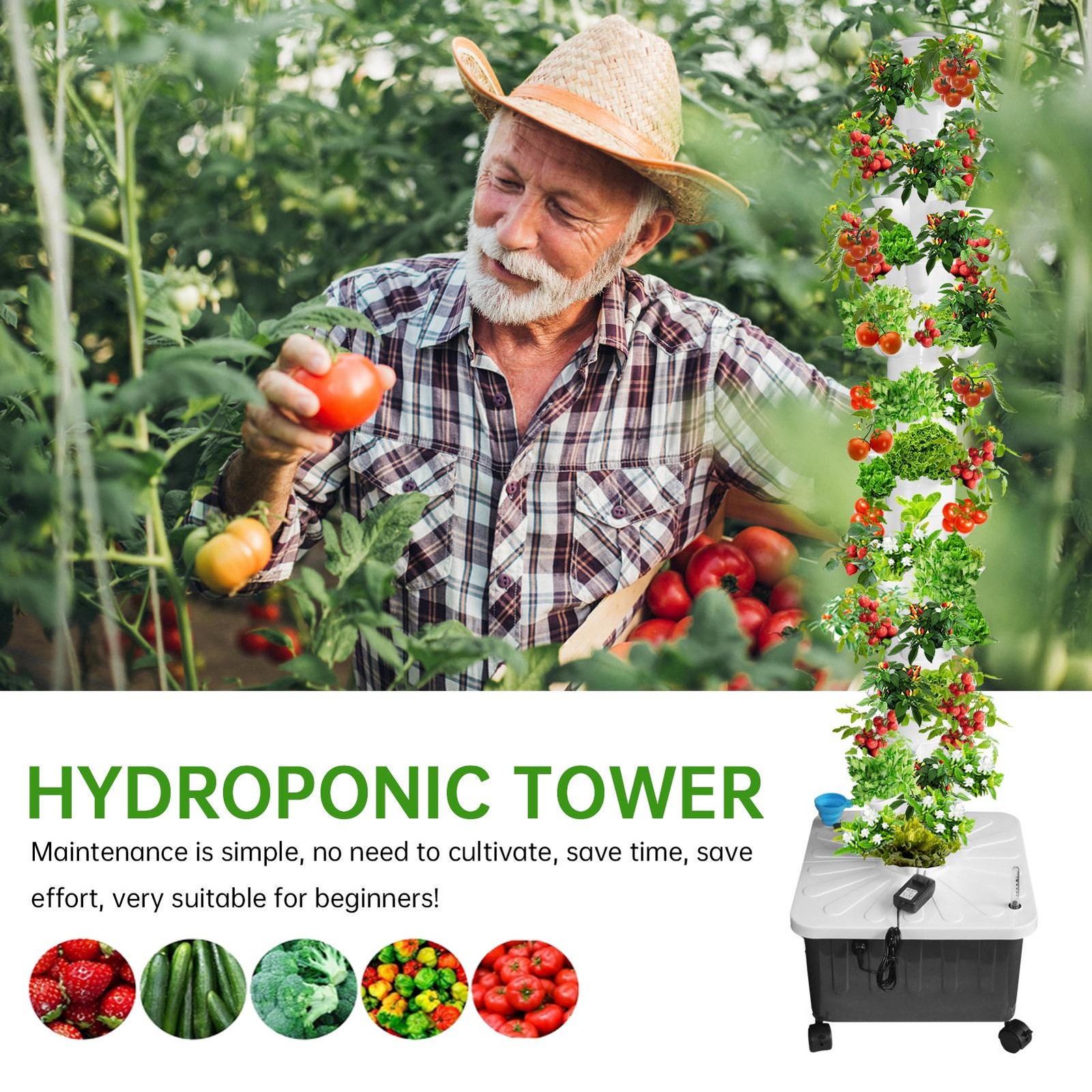 Vertical 70-Pots Hydroponics Tower Set Hydroponic Growing System Home Gardening