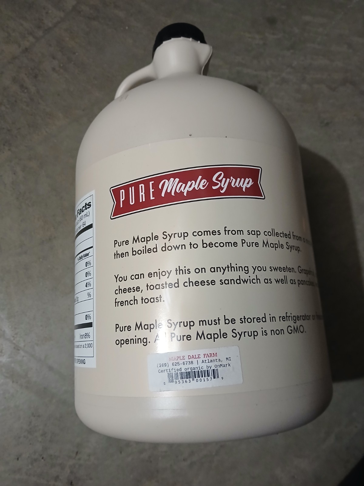 Michigan Pure Maple Syrup Certified Organic Non-GMO 128 fl oz Gallon
