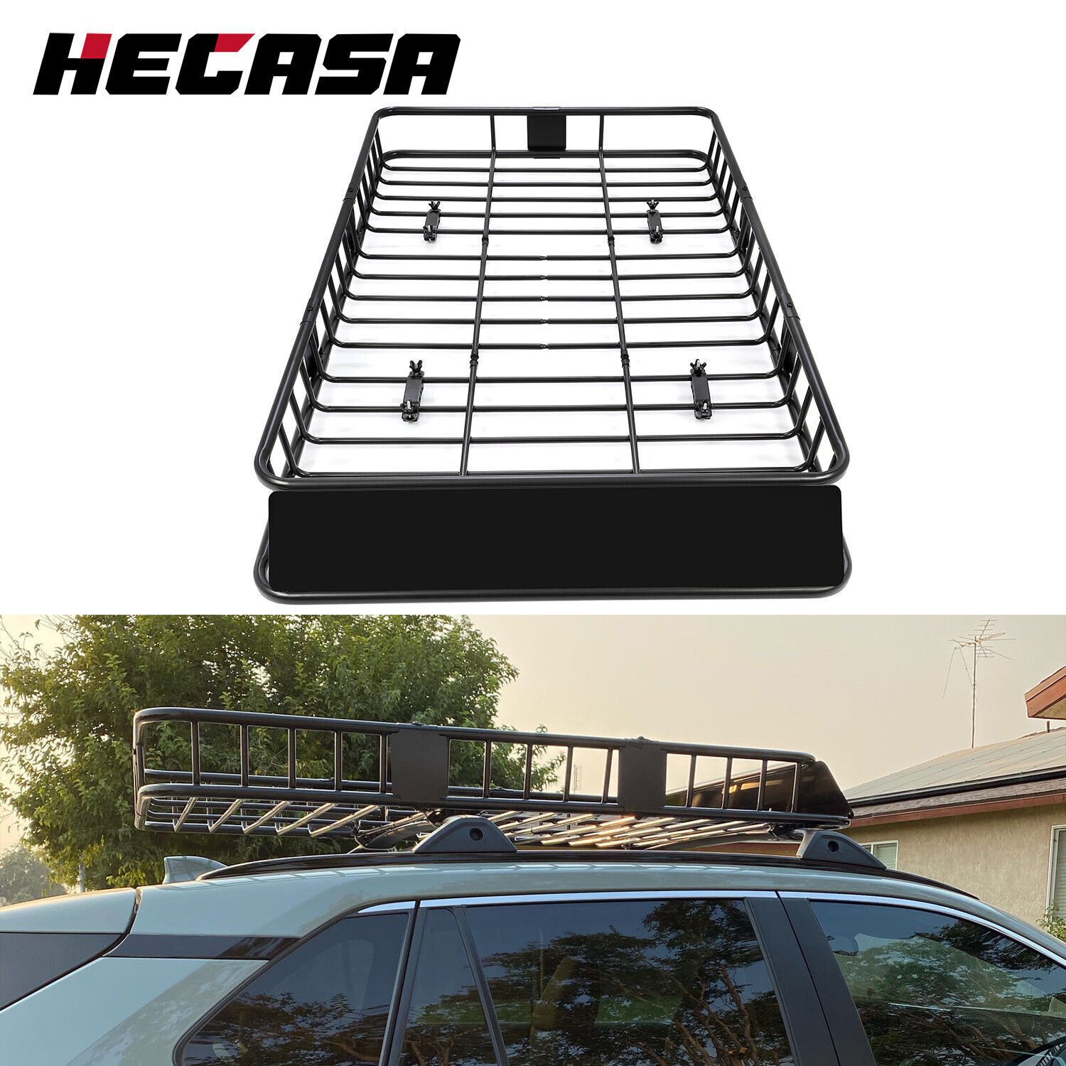 64" Roof Rack Basket Cargo Carrier w/ Extension Top Luggage Holder For SUV
