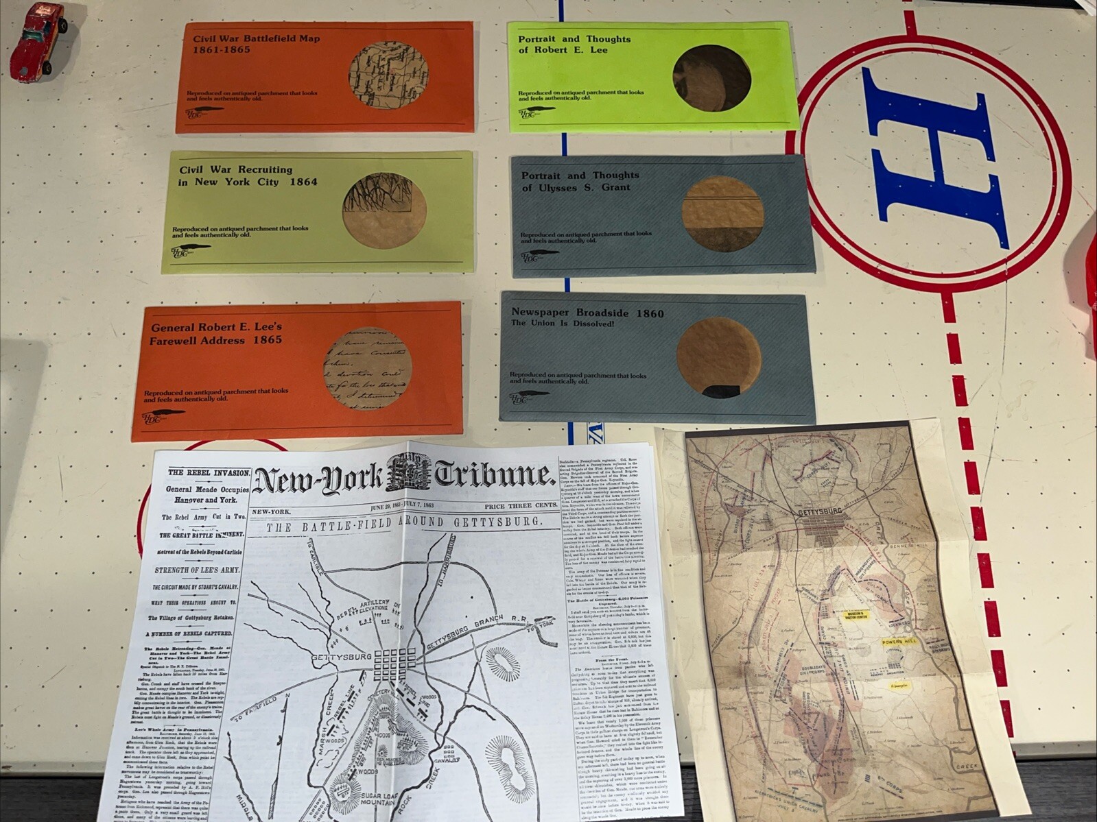 Civil War Battle of Gettysburg Reproduction  Authentic Documents & Maps lot Of 8