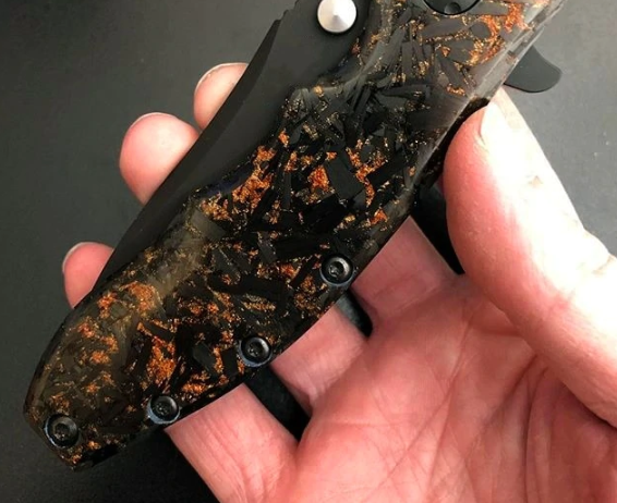 Black Marbled Carbon Fiber Copper Powder Resin Knife Handle Blank Scale 1 Piece