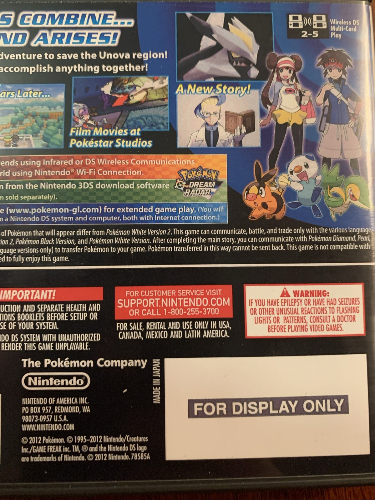 Pokemon Black Version 2 Nintendo DS Replacement Case ONLY No Game - For Display