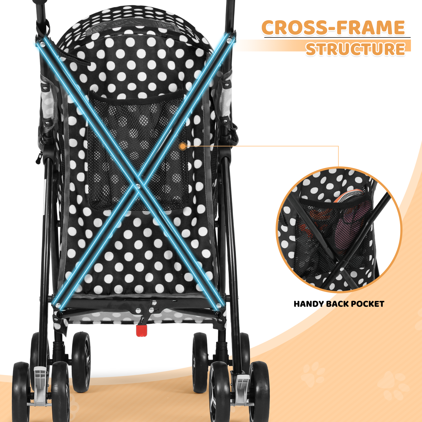 Pet Stroller Foldable 4 Wheels Cat Dog Travel Carrier Storage Basket w/Skylight