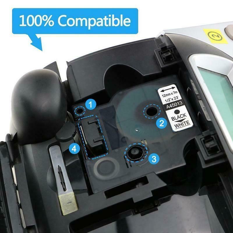 5PK For Dymo D1 Label Tape 12mm Black on White 45013 S0720530 Cassette 1/2