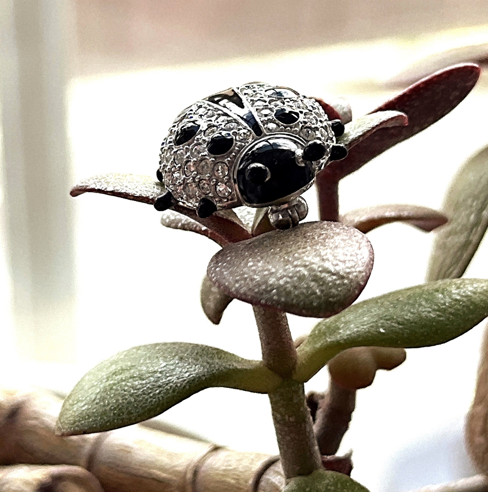 Ladybird Pin / Brooch Rhodium Plated Metal Alloy Set With Enamel And Crystals