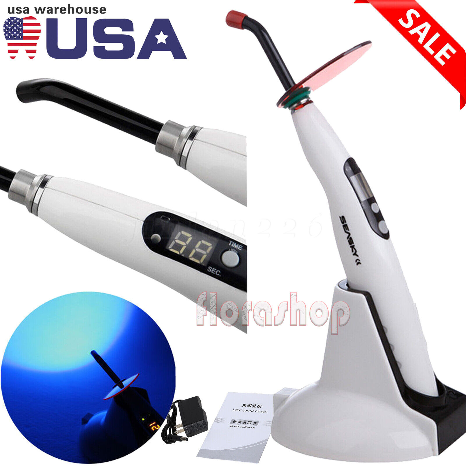 Woodpecker Style Wireless Cordless LED Dental Curing Light Lamp Teeth Whitening