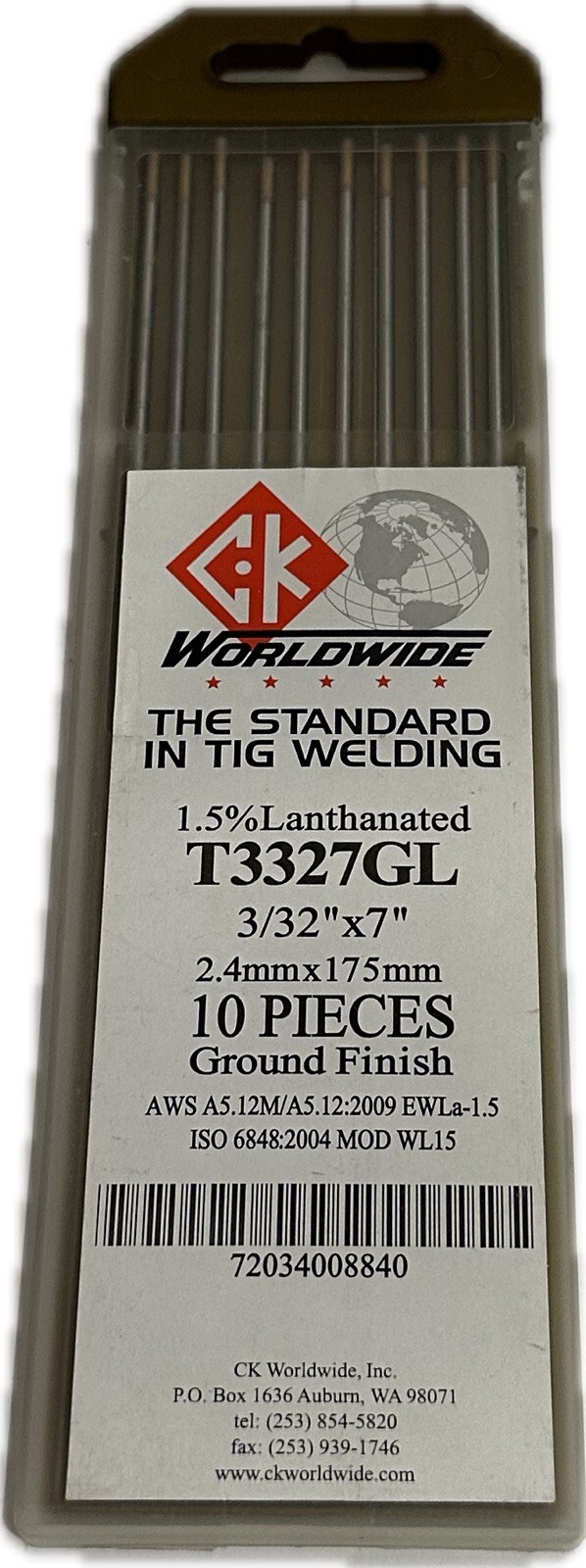10 Pack CK T3327GL 1.5% Lanthanated Tungsten Electrode 3/32" X 7" Tig Welding