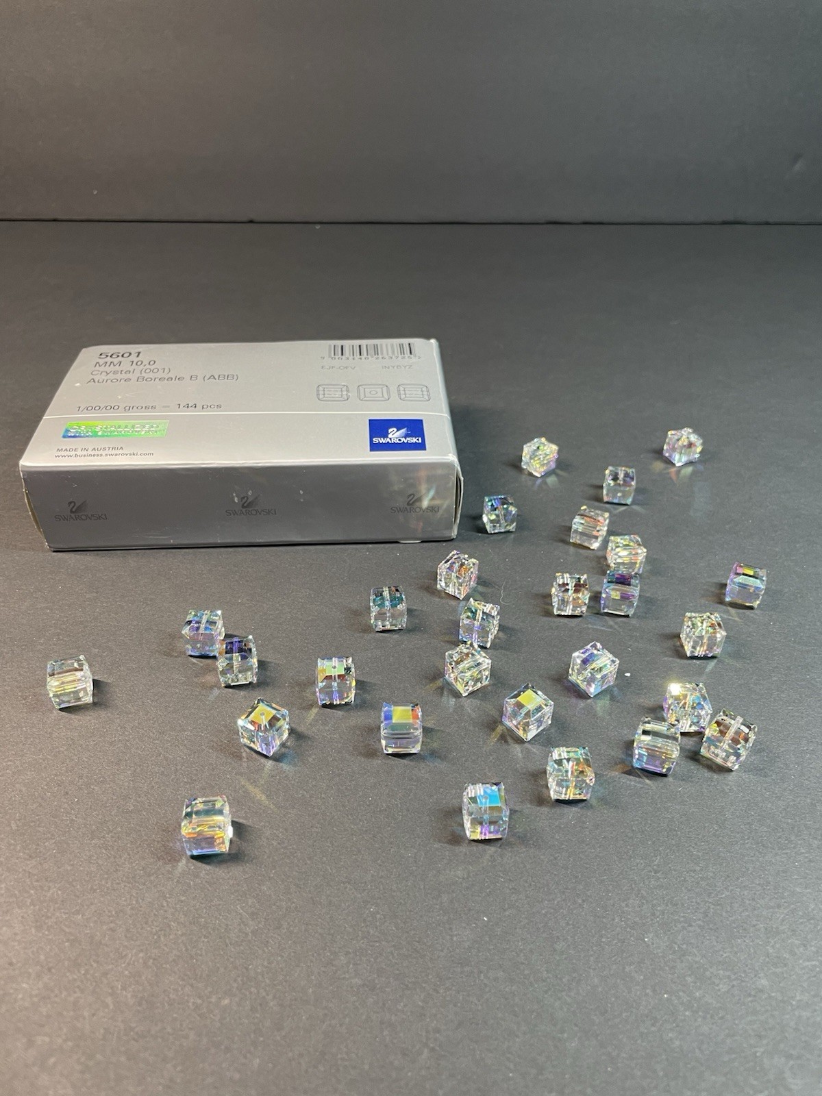 144 Factory Pack Swarovski Crystal 5601 AB Square 10mm Beads Aurora Borealis