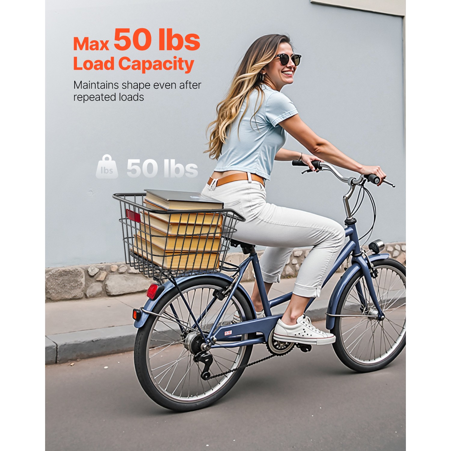 Rear Bike Basket Metal Wire Bicycle Basket Reflective Tail Light Cover