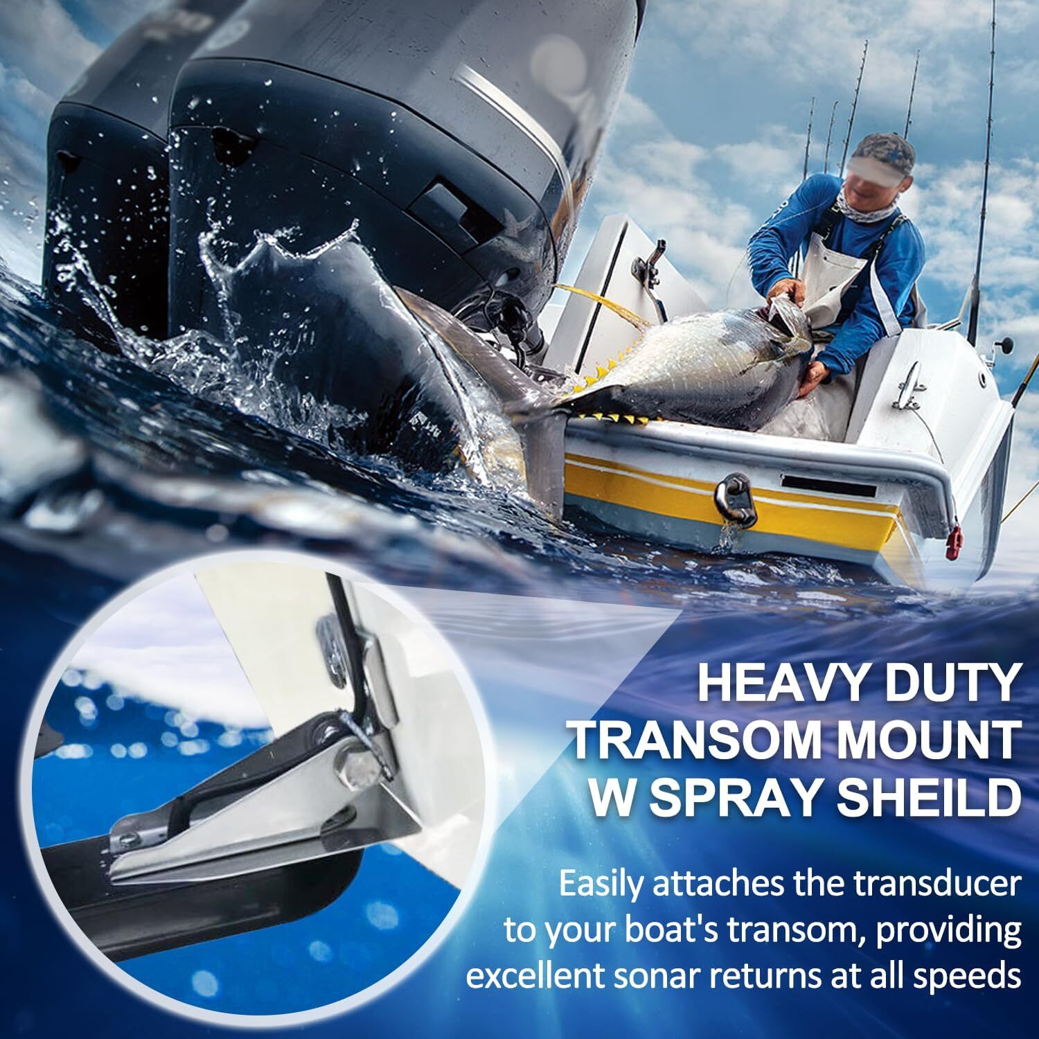 for Garmin Heavy-Duty Transducer Transom Mount Bracket Spray Sheild 010-12006-11