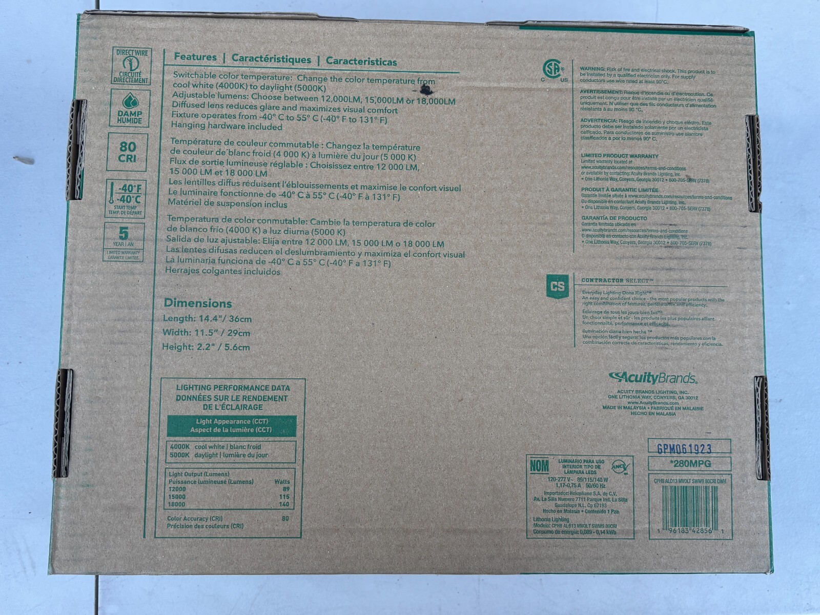 15.27-in x 11.5-in 1-Light 18000-Lumen Adjustable-Lumen 5000 K High Bay White