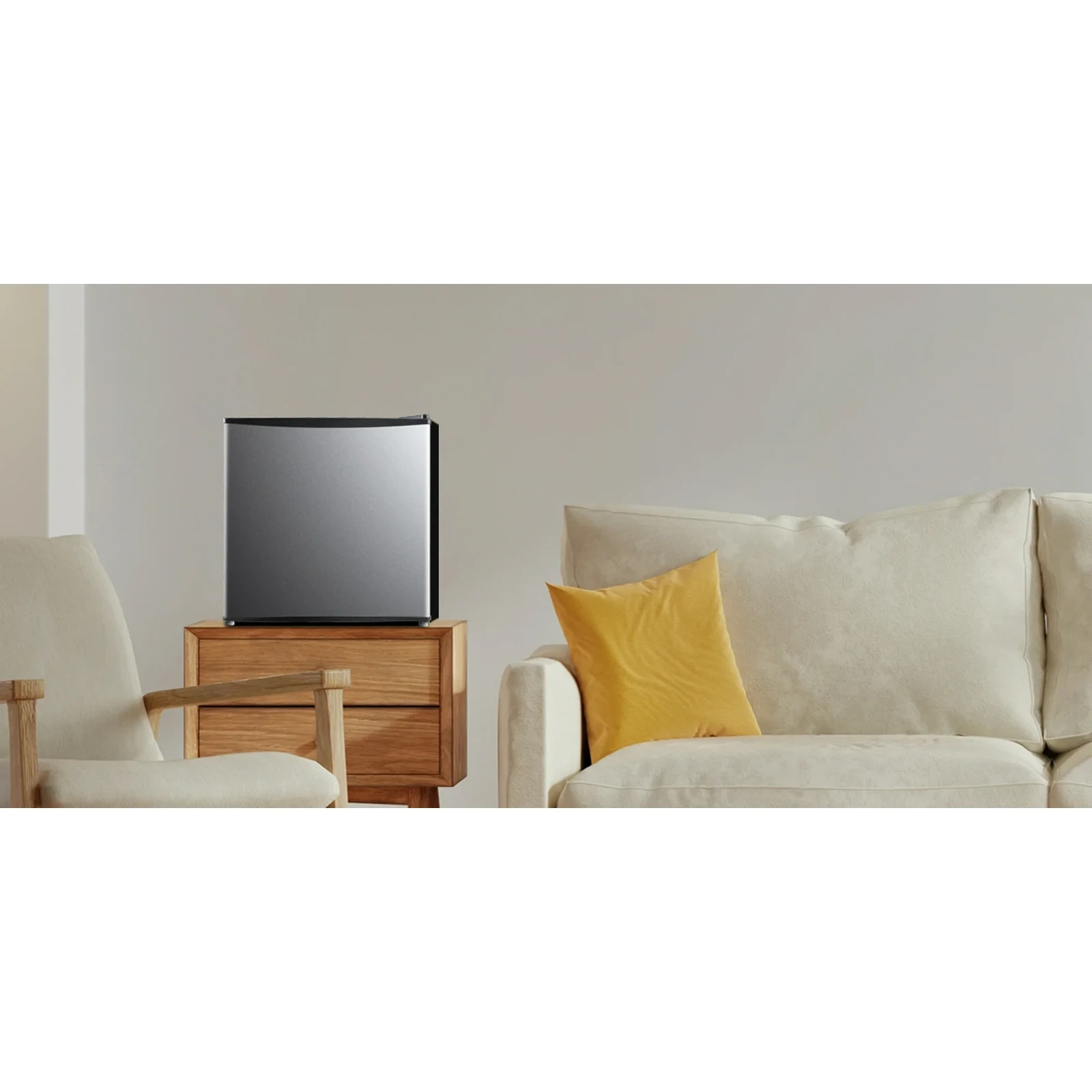 Mainstays 1.7 Cu. ft Single Door Mini Refrigerator Stainless Steel Look OPEN BOX