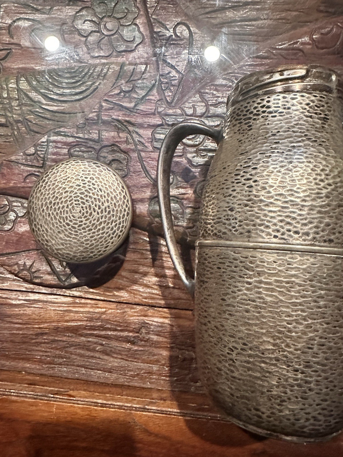 Art Deco Nickel Silver And Silver Plate Cocktail Shaker With Cork -Hand Hammered