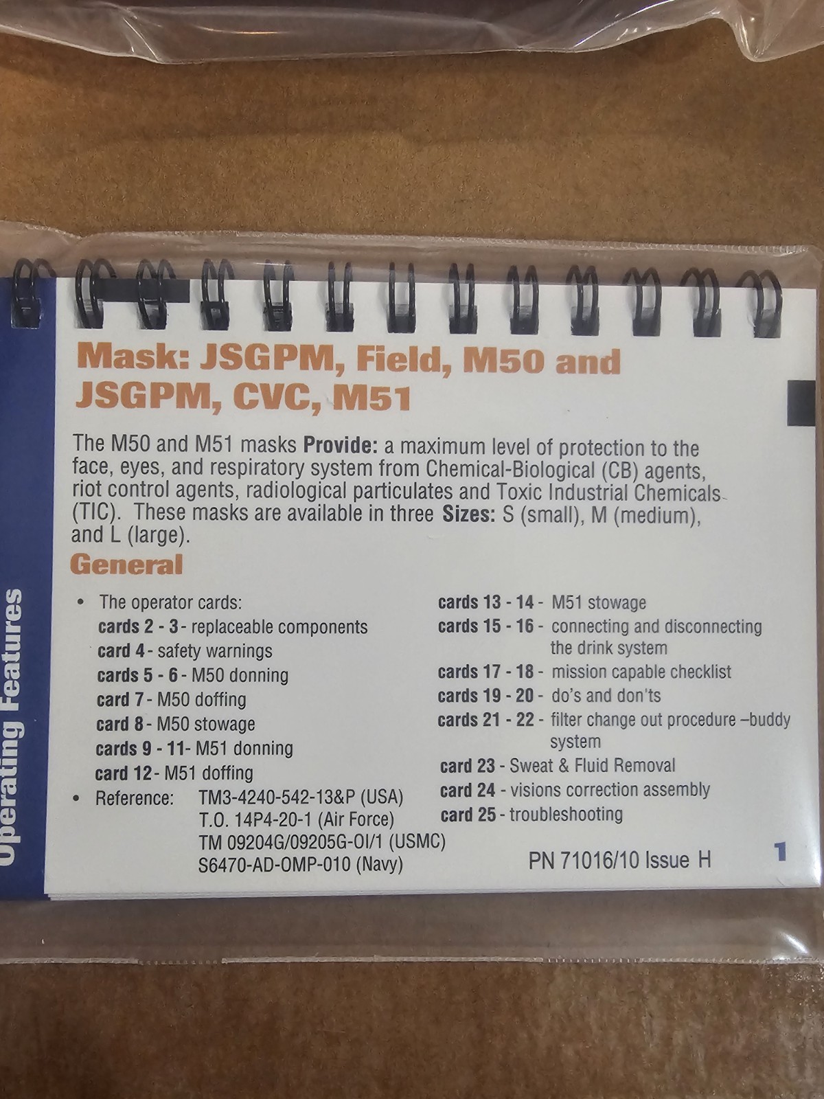 New! (2 SETS) M50/M51 OPERATOR CARDS AND WATERPROOF CHEMICAL MASK BAGS