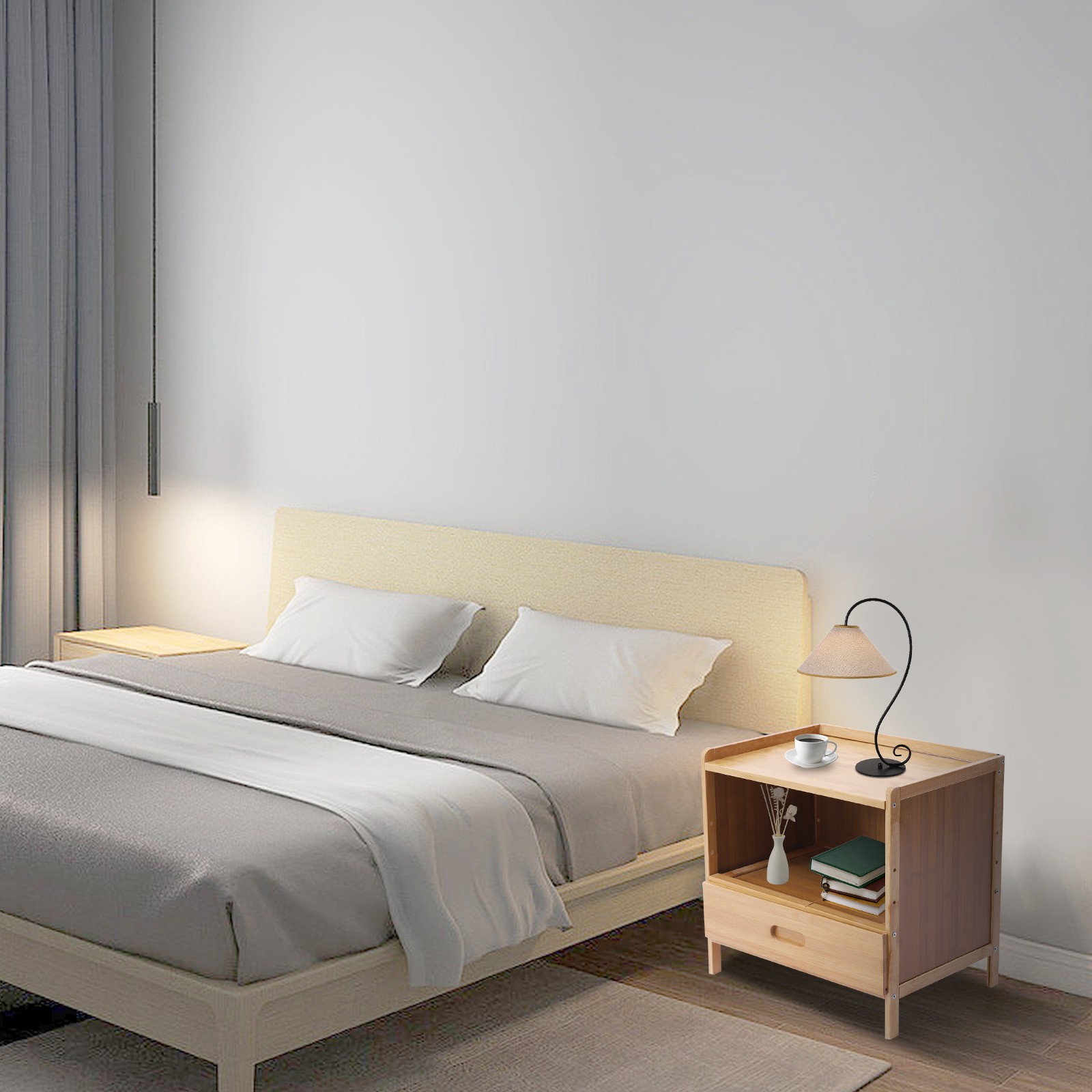 Modern Bedside Cabinet Nightstand Table Drawer Bamboo Bedroom Storage Furniture