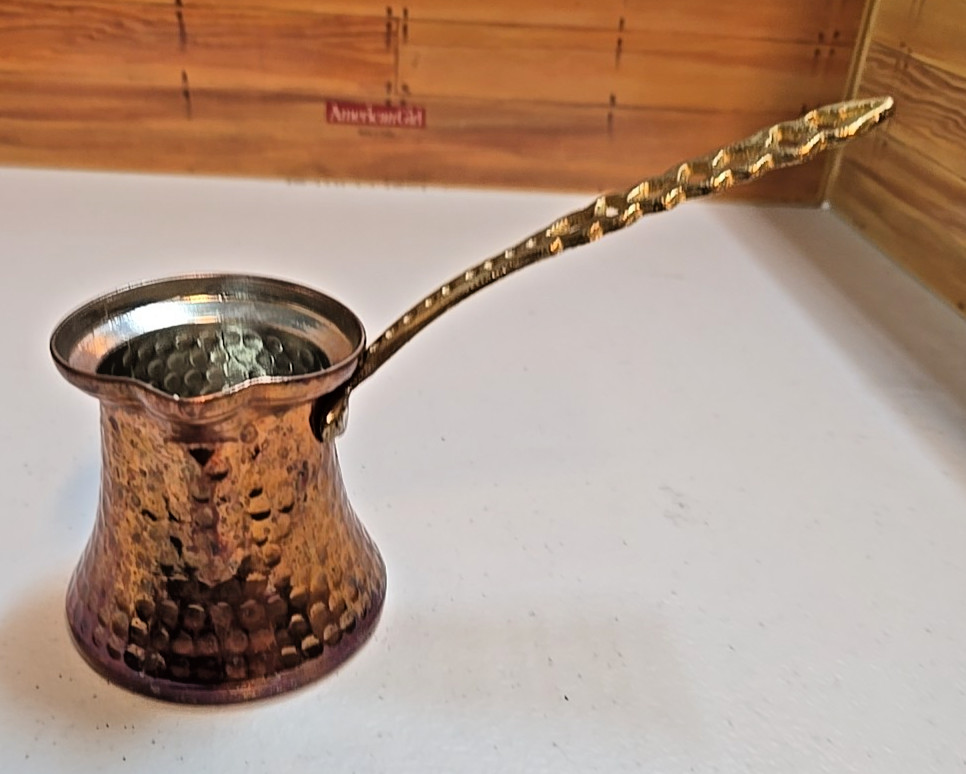 Vintage Style Hammered Copper Turkish Coffee Pot w/ Brass Handle