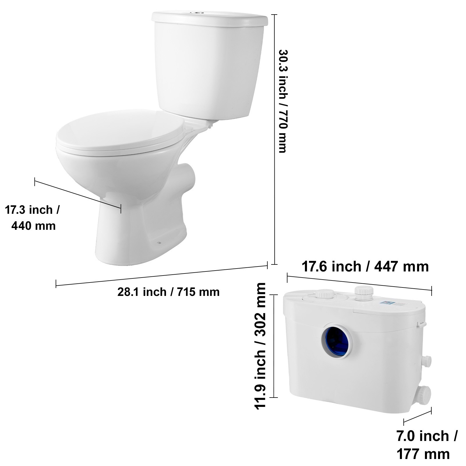 Uimoso Macerating Toilet System with 700W Pump Upflush Toilet For Basement