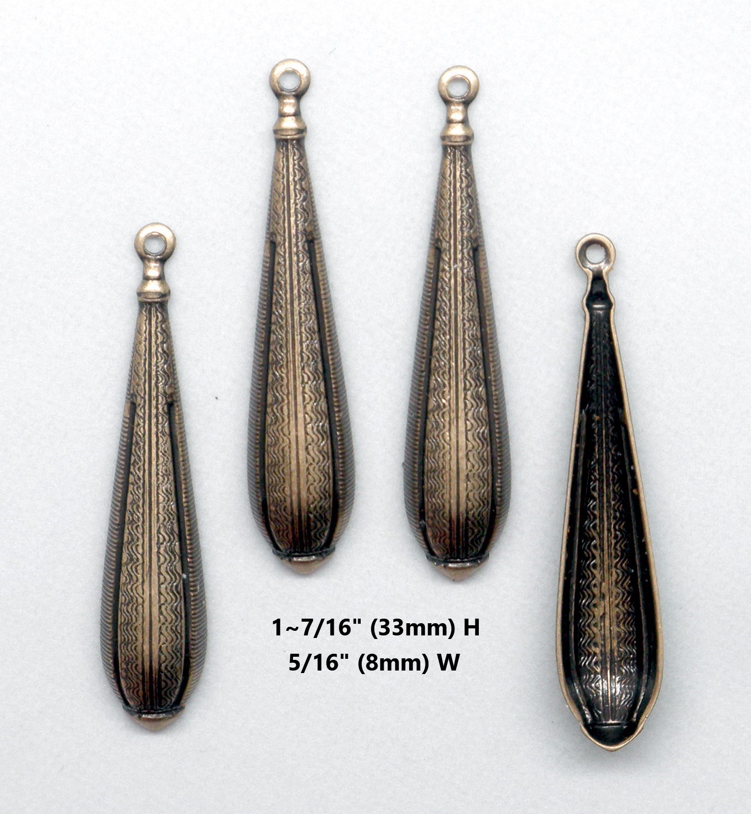 #0507 ANTIQUED GOLD VINTAGE TEARDROP W/TOP RING - 4 Pcs