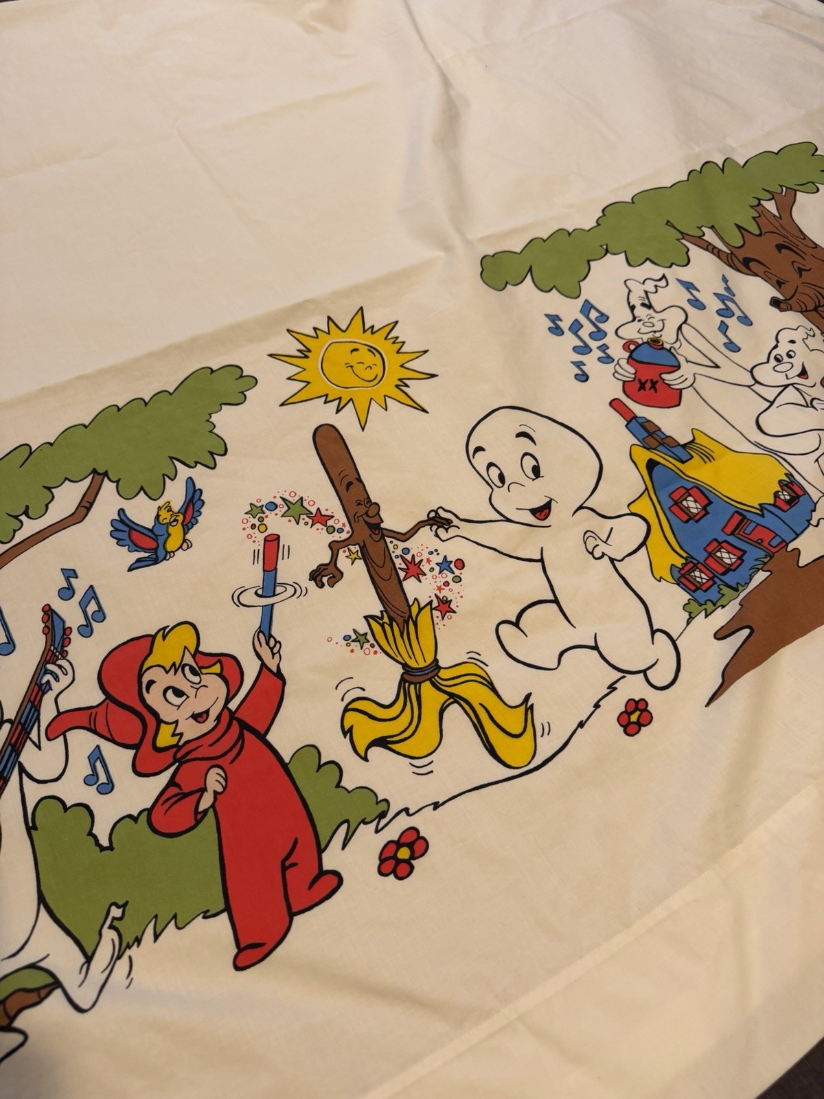 Vtg 70s Casper The Friendly Ghost Twin Flat Sheet Wendy Witch + Ghostly Trio