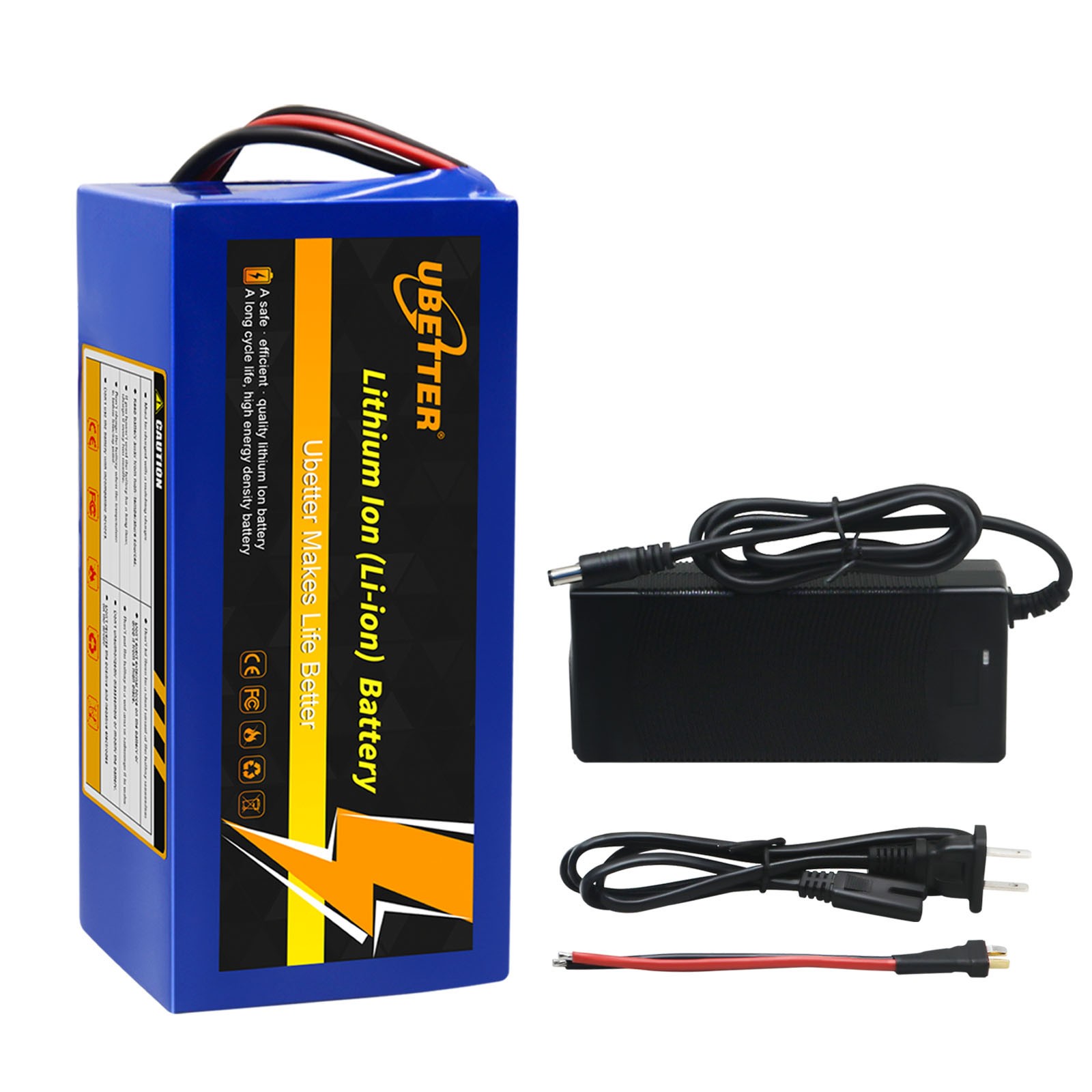 36V 10Ah Lithium Battery with 42V 2A Charger, Built-in 30A BMS, 0-1400W Motors
