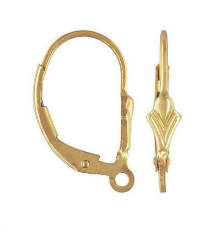 Fleur De Lis Leverback with Open Ring Earring Solid 14k Yellow Or White Gold