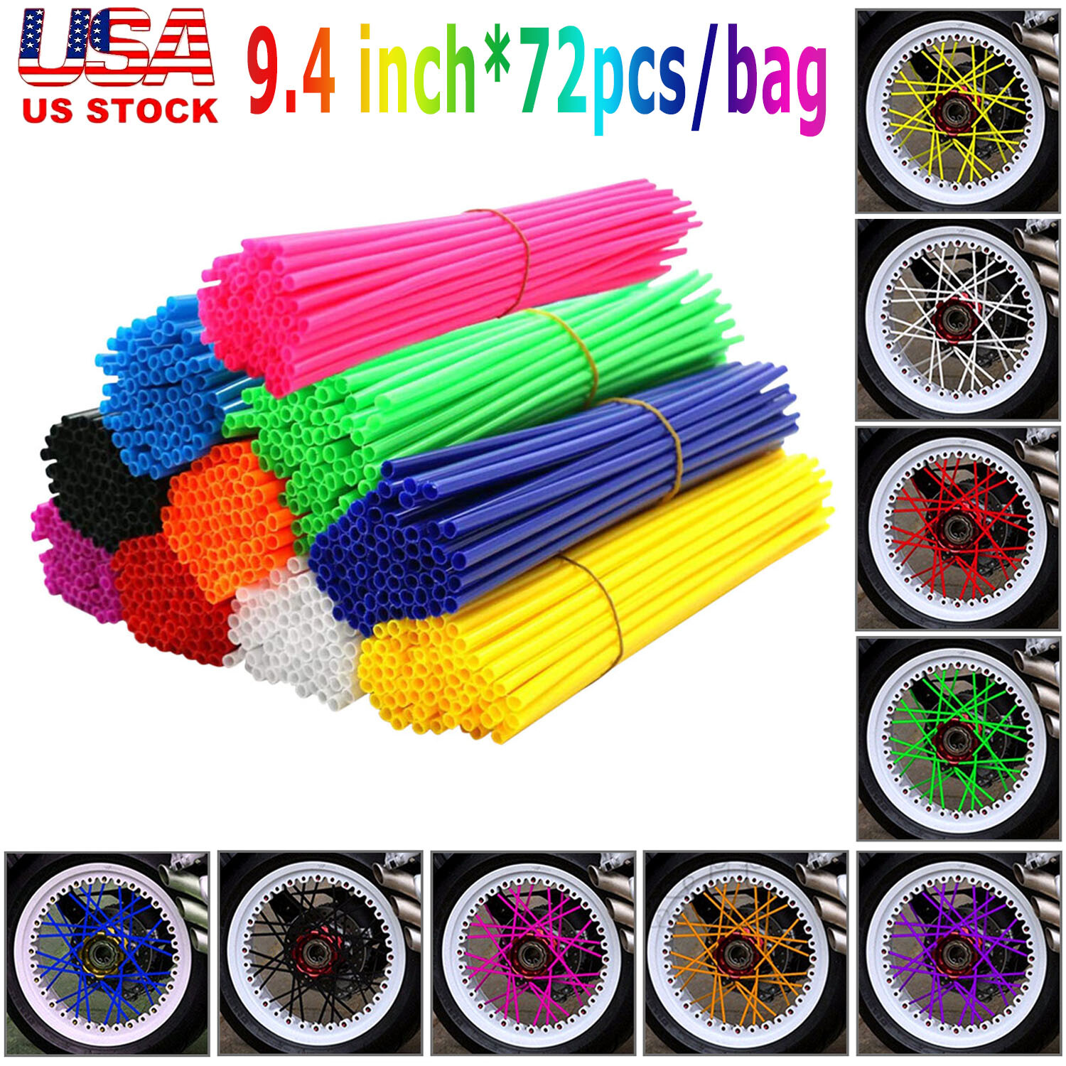 72PCS Motorcycle Dirt Bike Spoke Skins Covers Wraps Wheel Rim Guard Protector US
