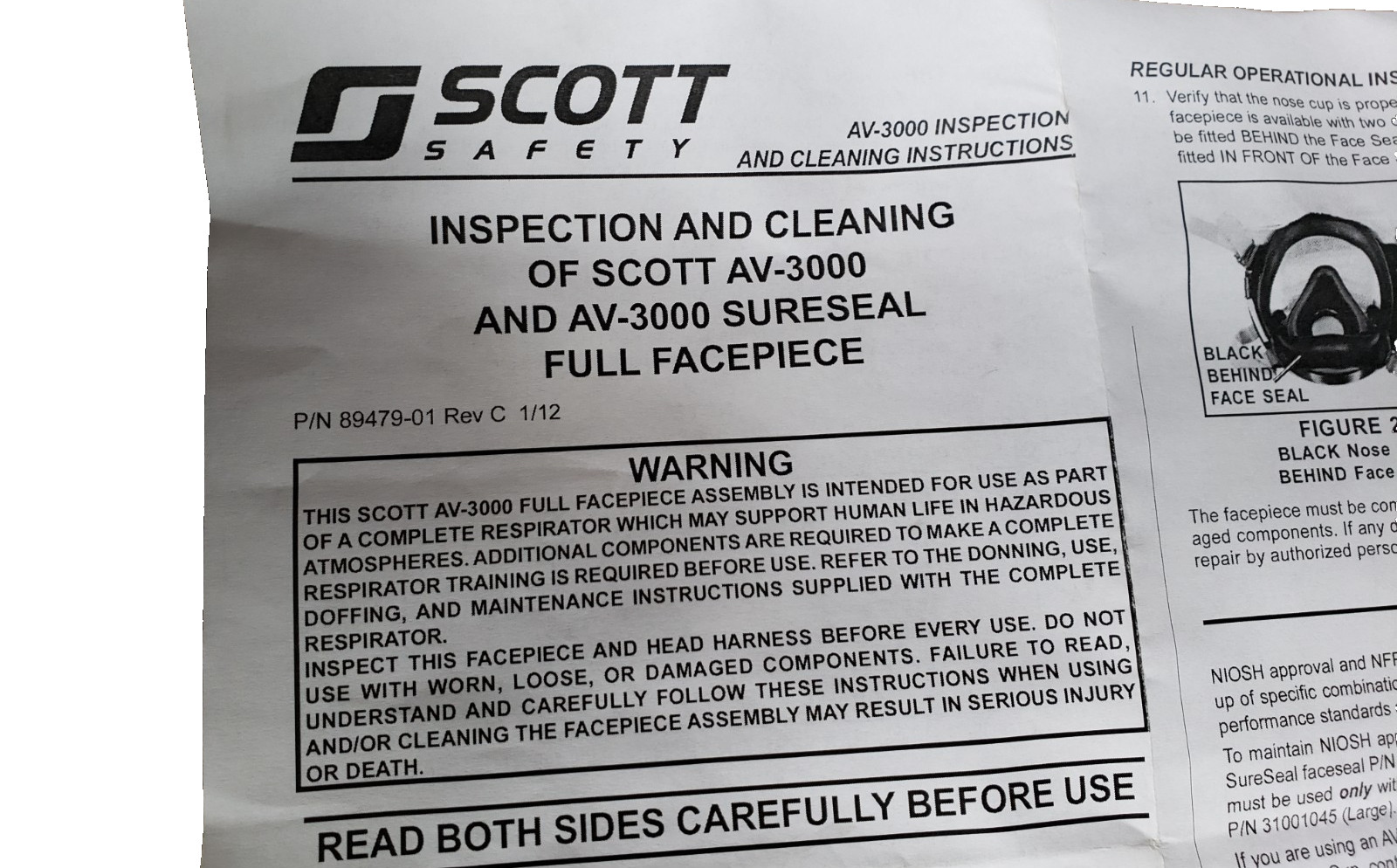 Scott AV-3000 Sureseal 805774-82 Full Face Respirator -Size: MEDIUM
