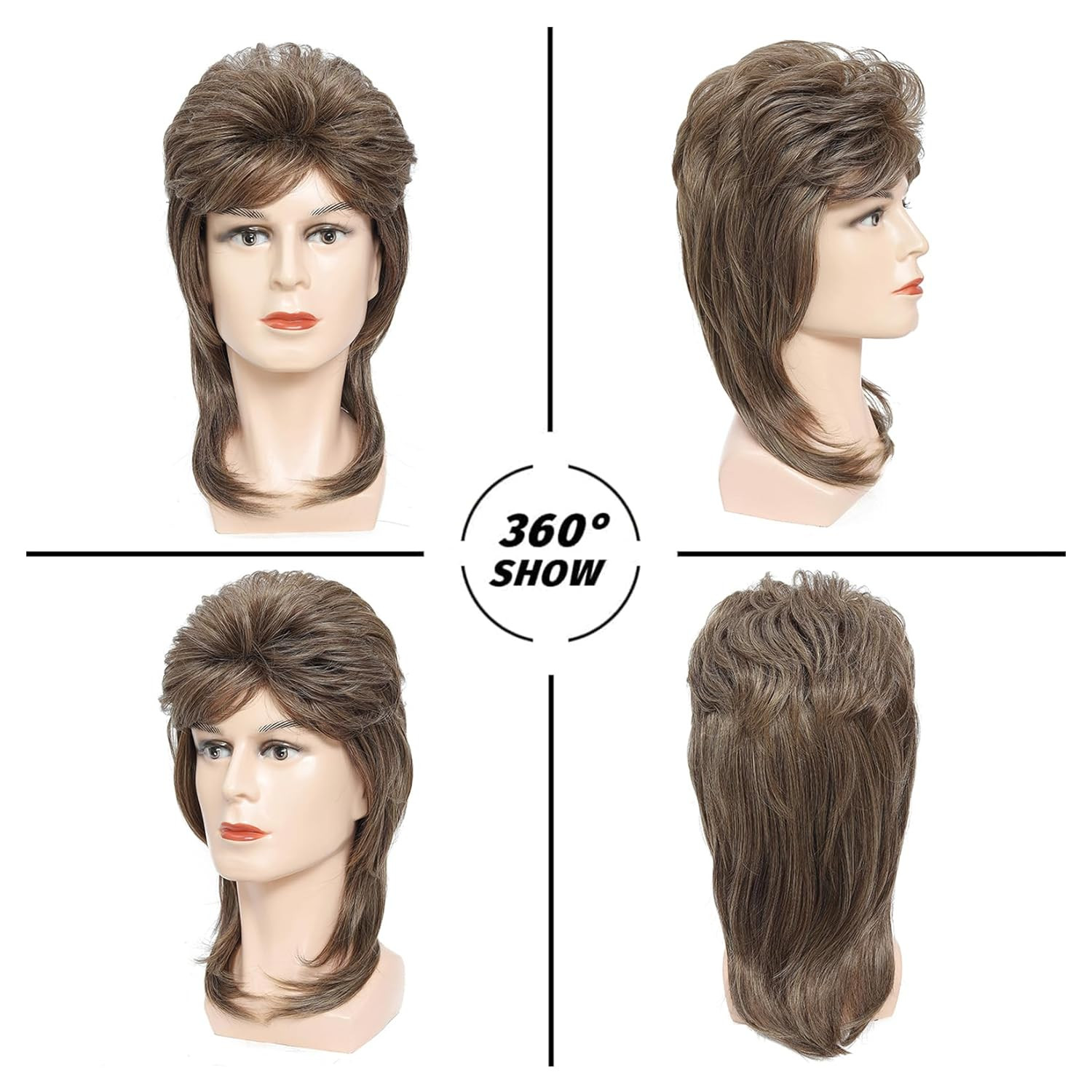 Mullet Wig for Men Joe Dirt Emo Wig 80s 90s Costumes Fancy Party Accessory Co...