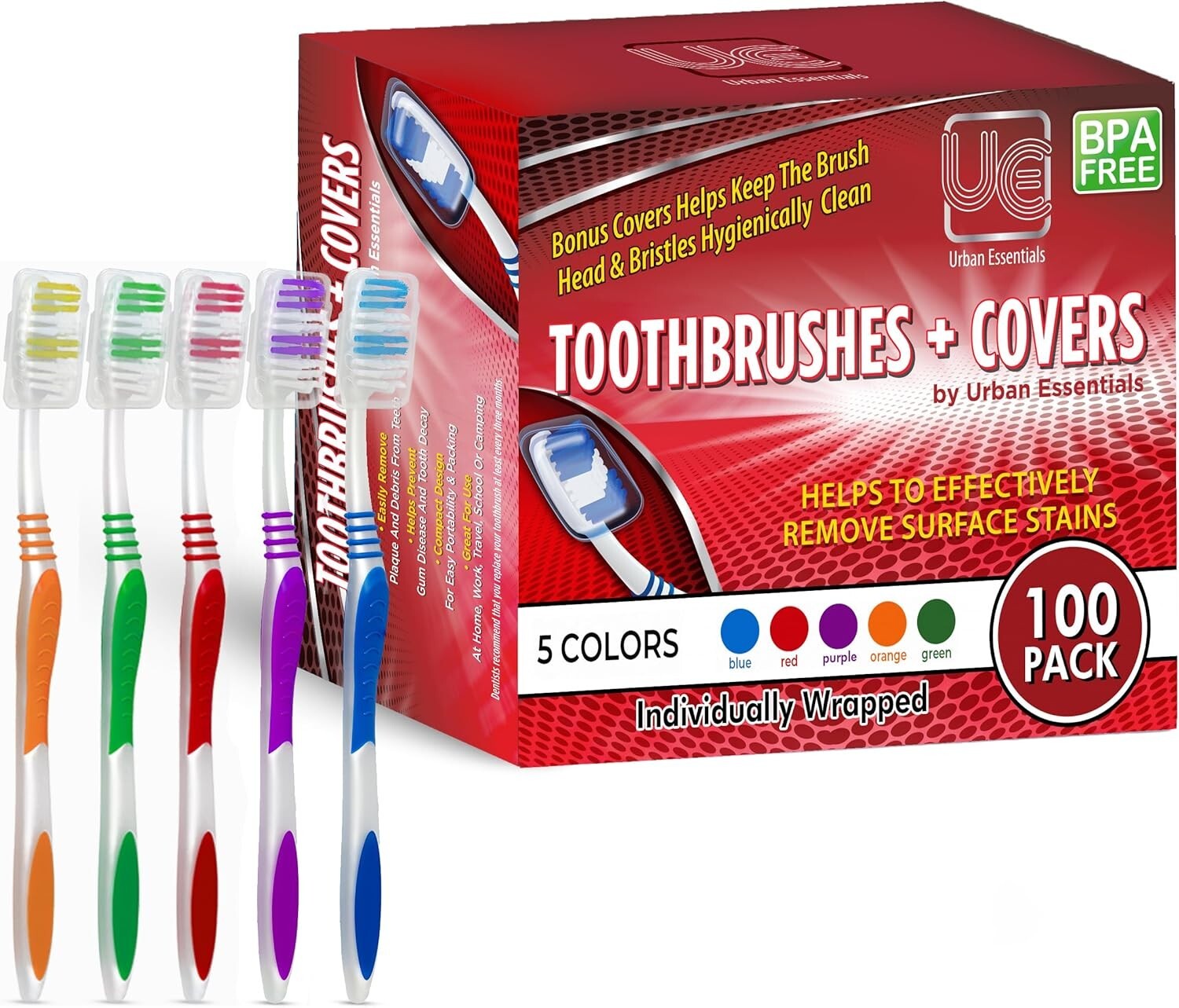 100 Bulk Wholesale Toothbrush Individually Wrapped Classic Medium Soft With Cap