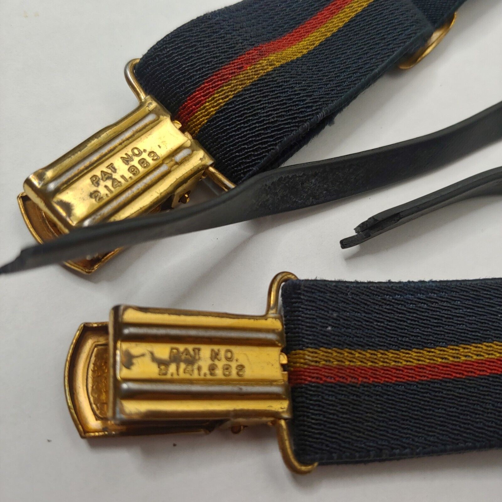 Vintage Boys Pant Suspenders Black Gold Stripe Stretch Adjustable Belt READ