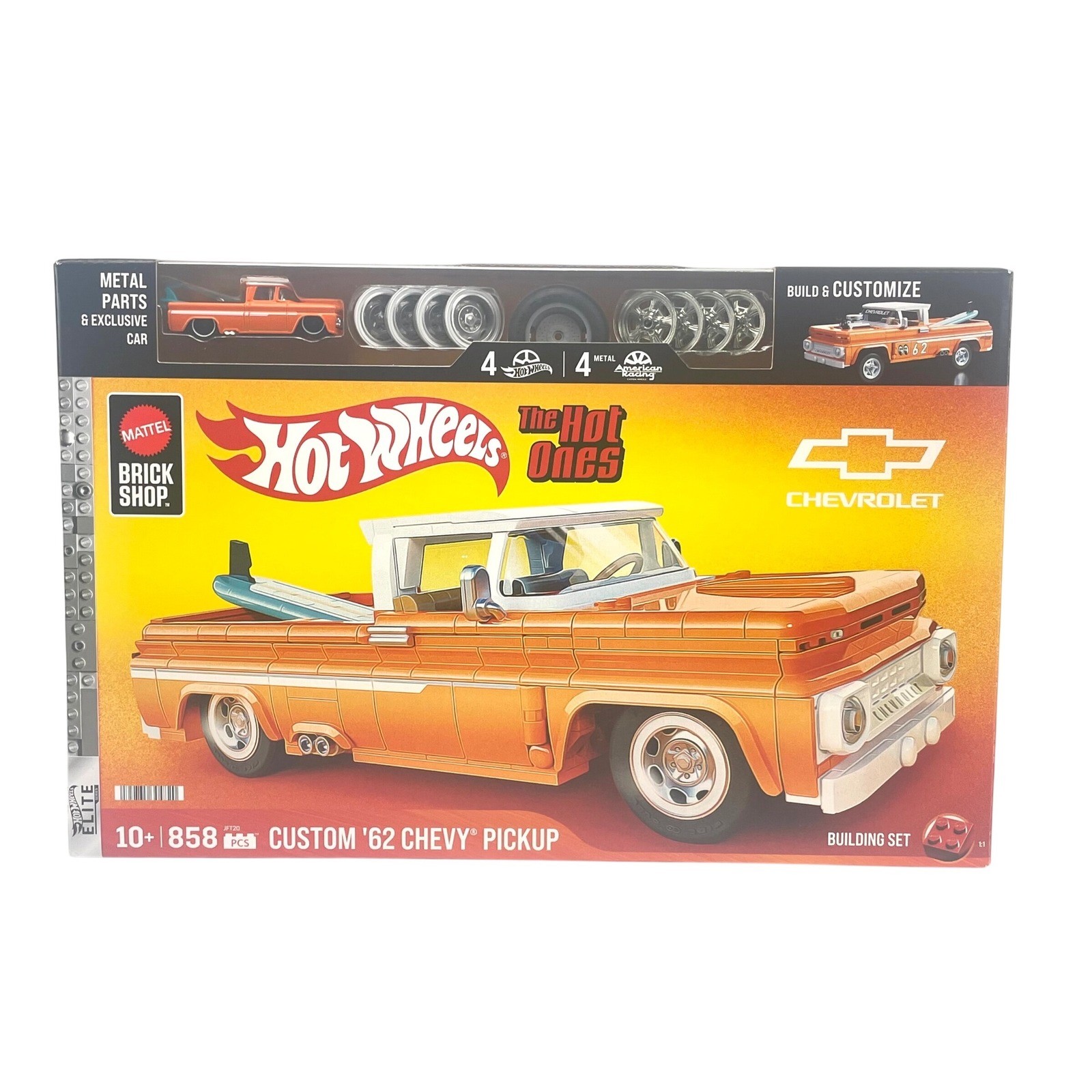 Hot Wheels Brick Shop Custom 62 Chevy Pickup Building Set 858 Pcs JFT20 Orange
