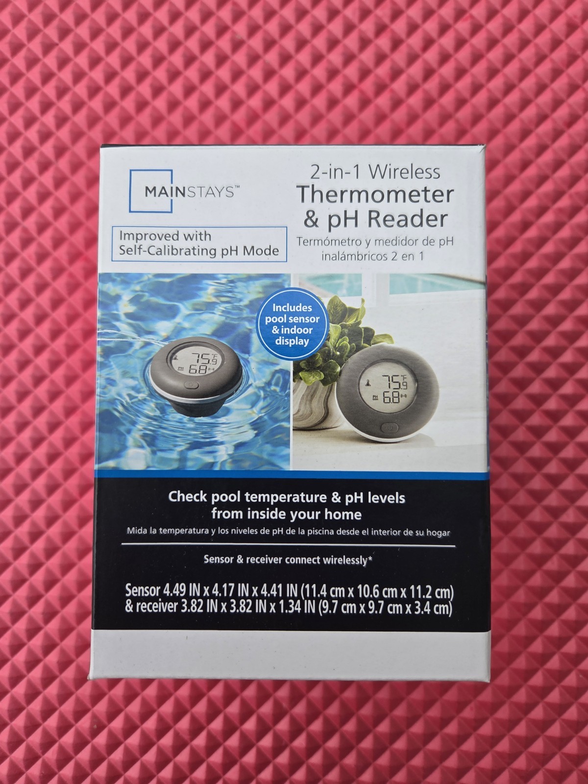 Mainstays 2-in-1 Multi-Function Wireless Pool Thermometer Ph Set with LCD