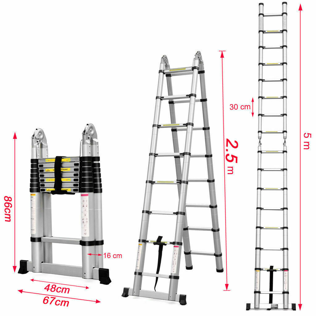 16.5 ft Folding Ladder Aluminum Multi Purpose Extension Ladders Building Supplie