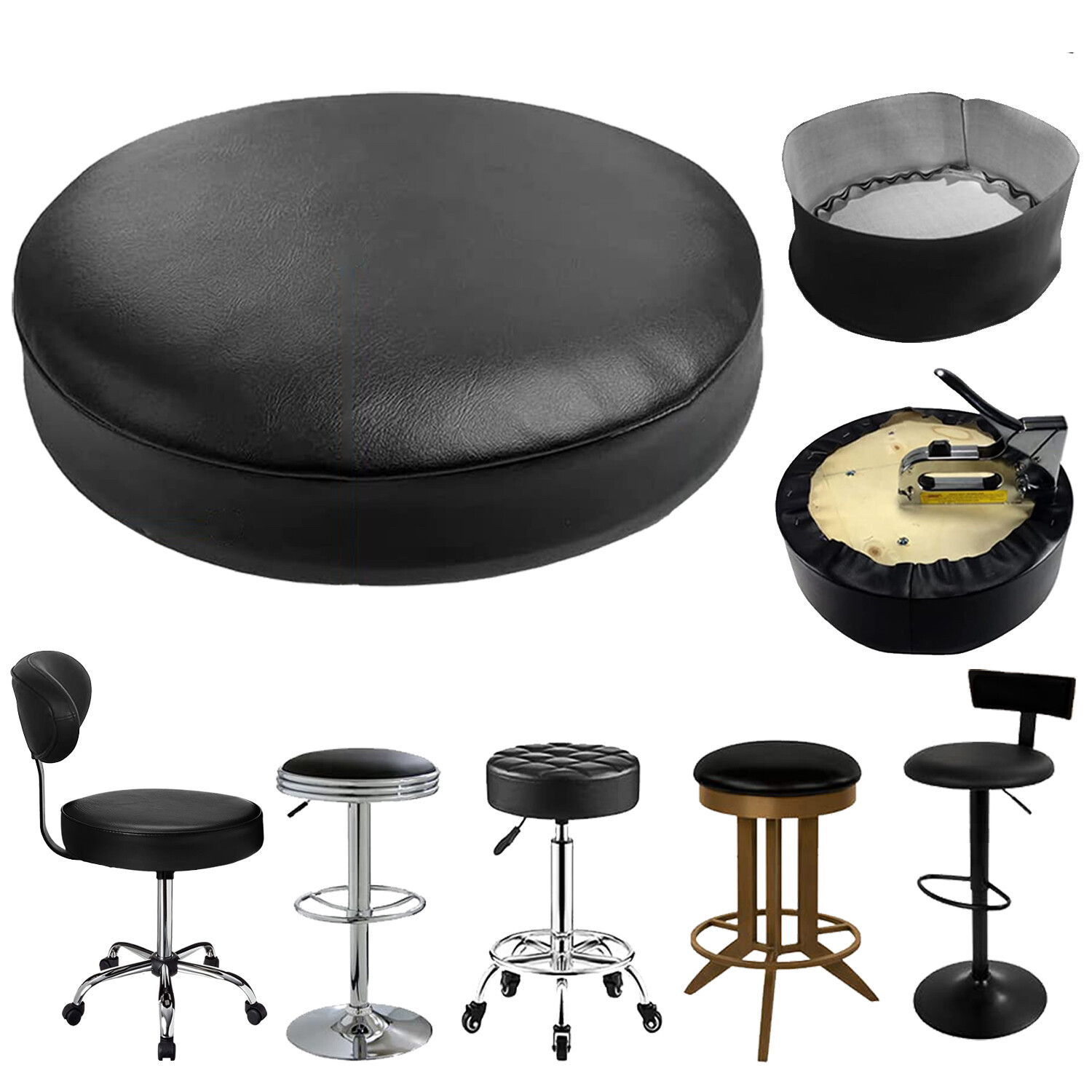 Bar Stool STAPLE ON Seat Cover Vinyl Replacement Office,Kitchen,Restaurant, Exam
