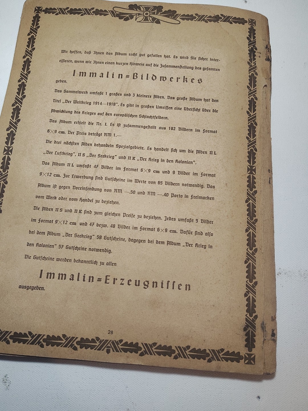 Rare Der Weltkrieg 1914/18: Der Luftkrieg" Air War WW1 German Immalin-Werke GmbH