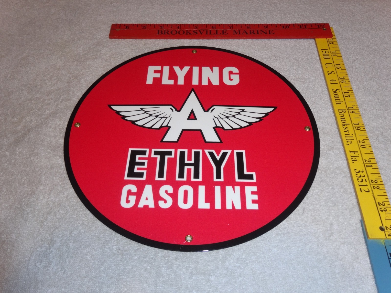 VINTAGE FLYING A ETHYL GASOLINE 11 3/4" PORCELAIN METAL SERVICE STATION OIL SIGN