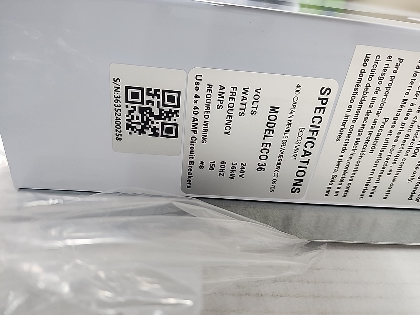 EcoSmart ECO 36 kW 7.03 GPM 240-Volt Electric Tankless Water Heater ( NEW )