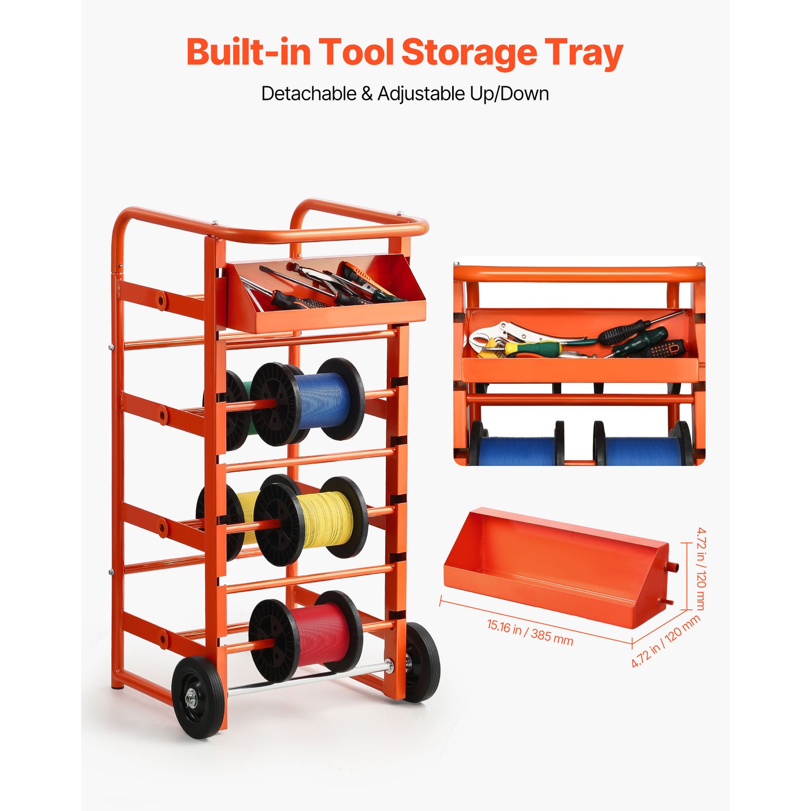 Wire Spool Rack 11 Rods Cable Caddy Wire Spool Cart for Industrial Electrical