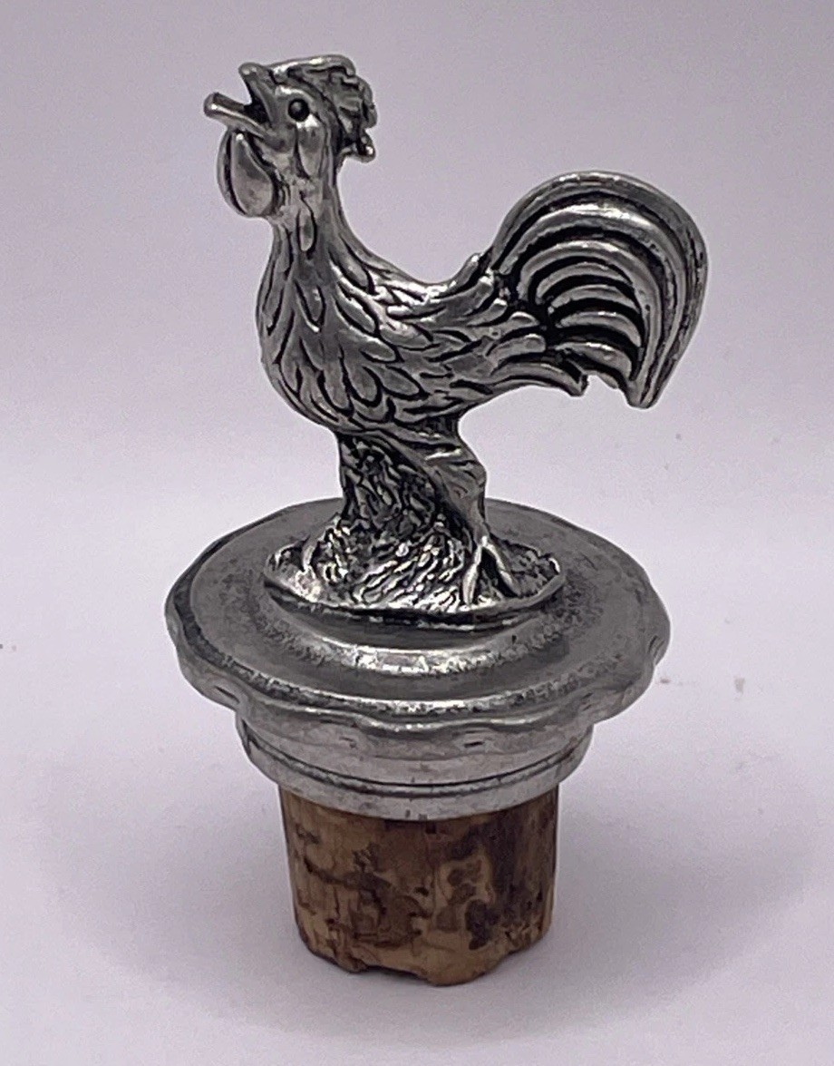 Vintage Sterling Silver Stamped 950 Rooster Wine Whiskey Bottle Stopper