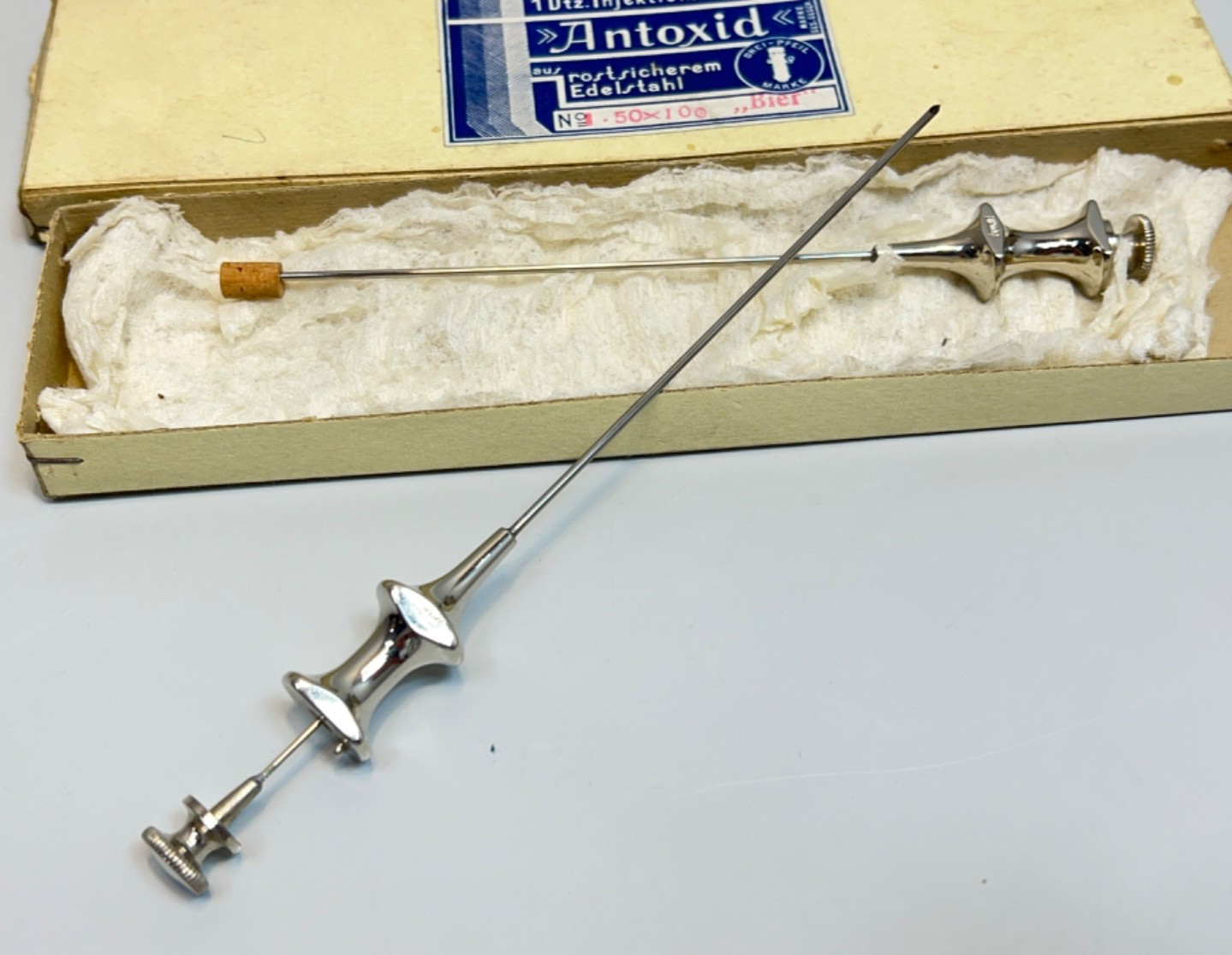 2x Big Antique Medical Blood Letting Surgery Transfusion Needles Trockar 5.5''