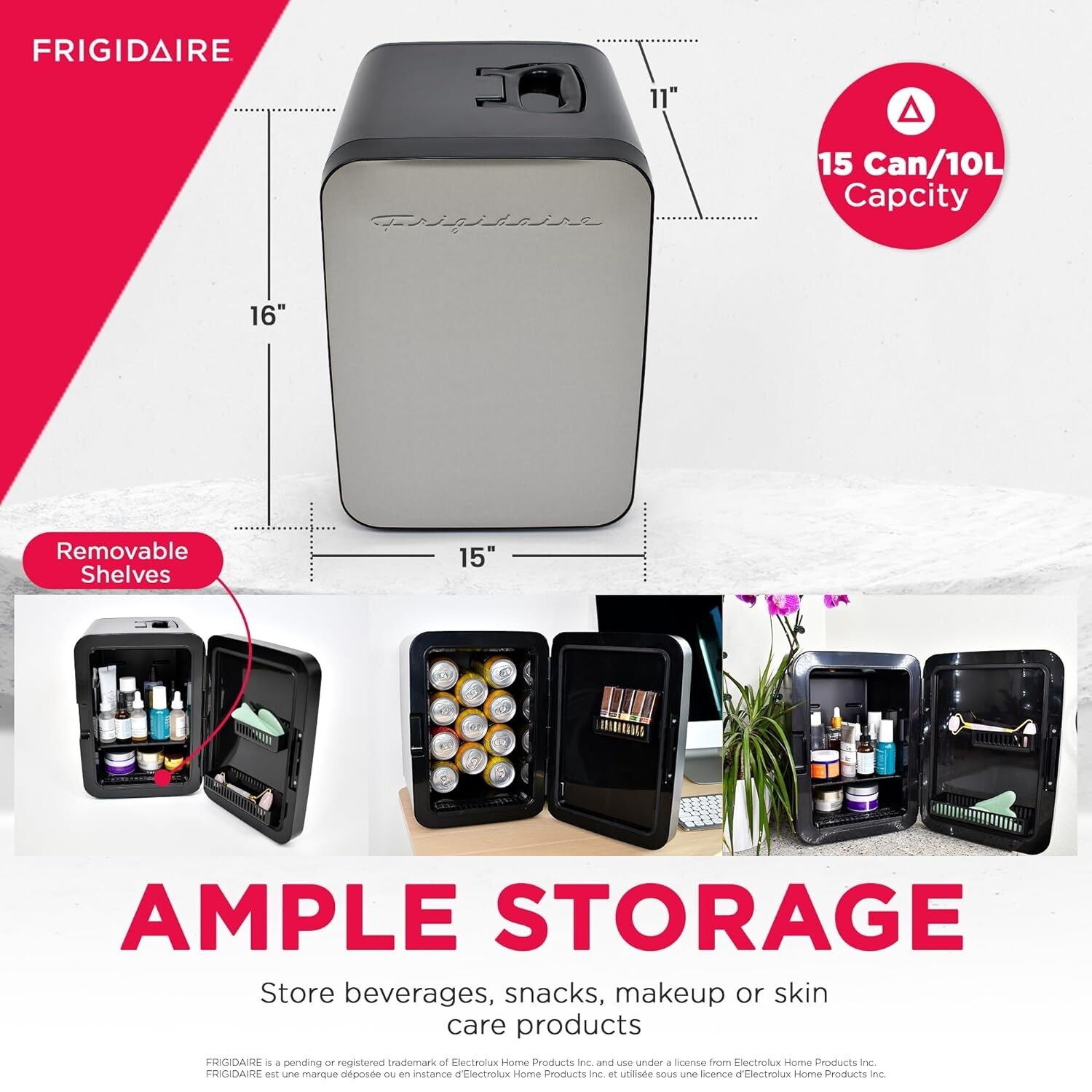 Frigidaire Portable 10L 15-can Mini Fridge Brushed Stainless Rugged Portable
