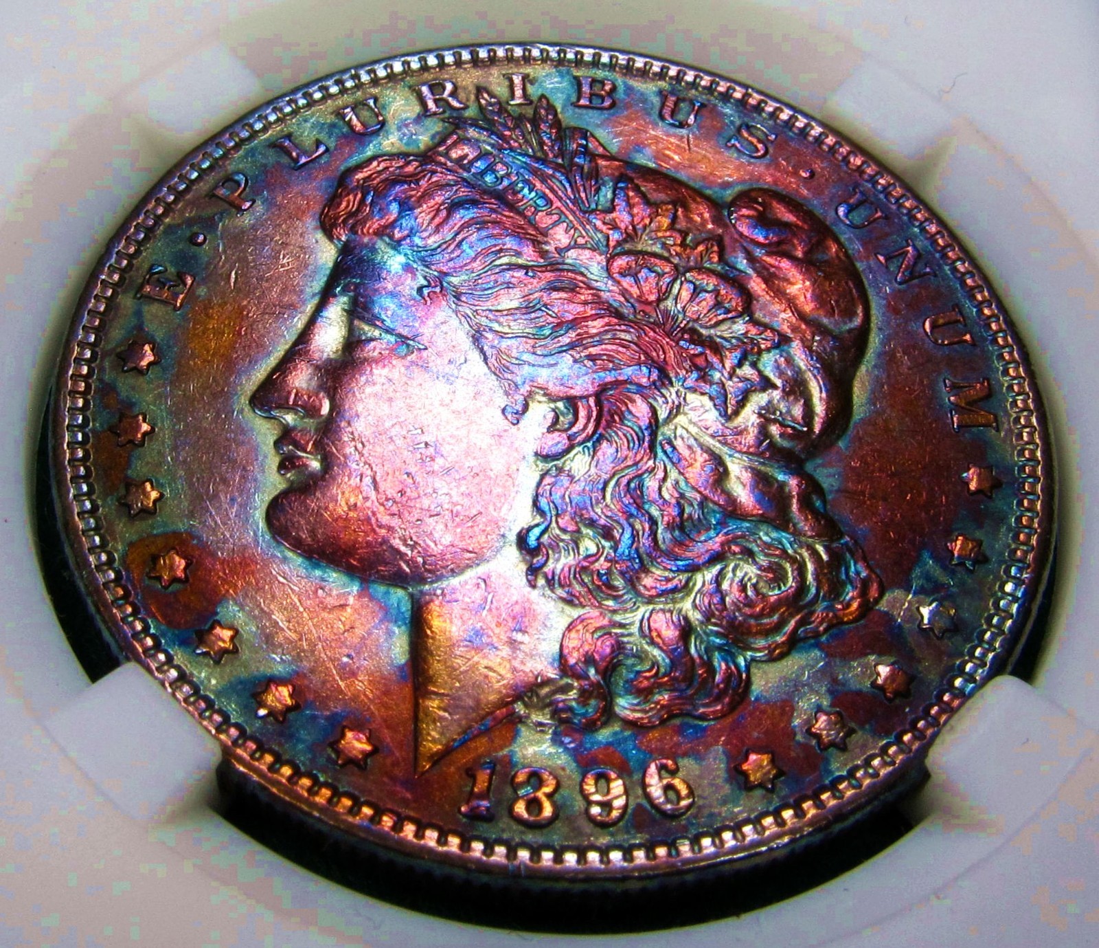 1896 Morgan Dollar Toned Silver ✪ MS ✪ Colorful Rainbow Toning~Gold Magenta Blue