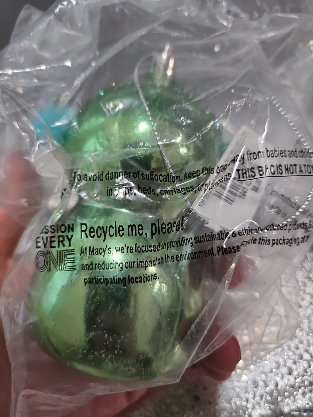 Holiday Lane Green & White Glitter 4” Penguins Earmuffs Ornament NWT